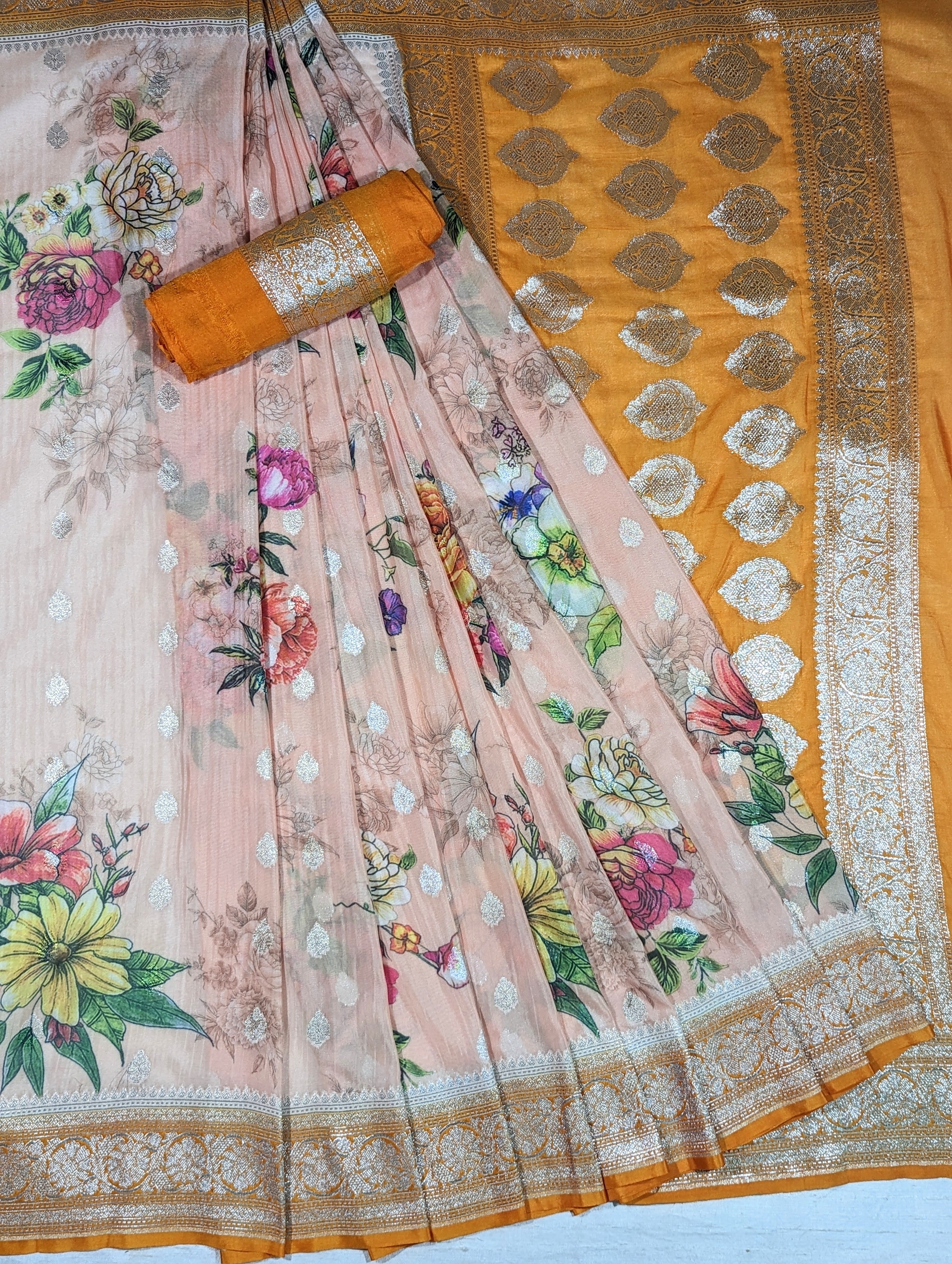 Load image into Gallery viewer, Orange and Peach Semi Khadi Saree-3206