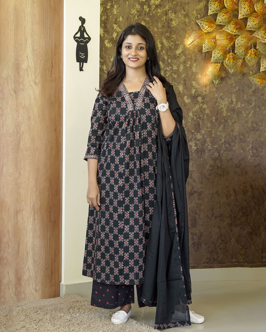 Printed Cotton A-line Kurti Set- 00208