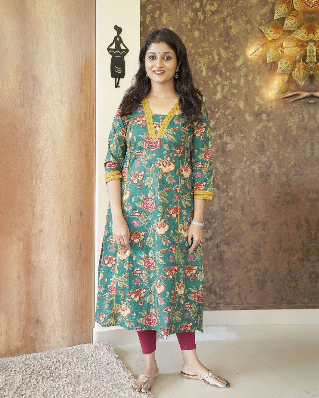 Printed Cotton A-Line Slitted Kurti-0329