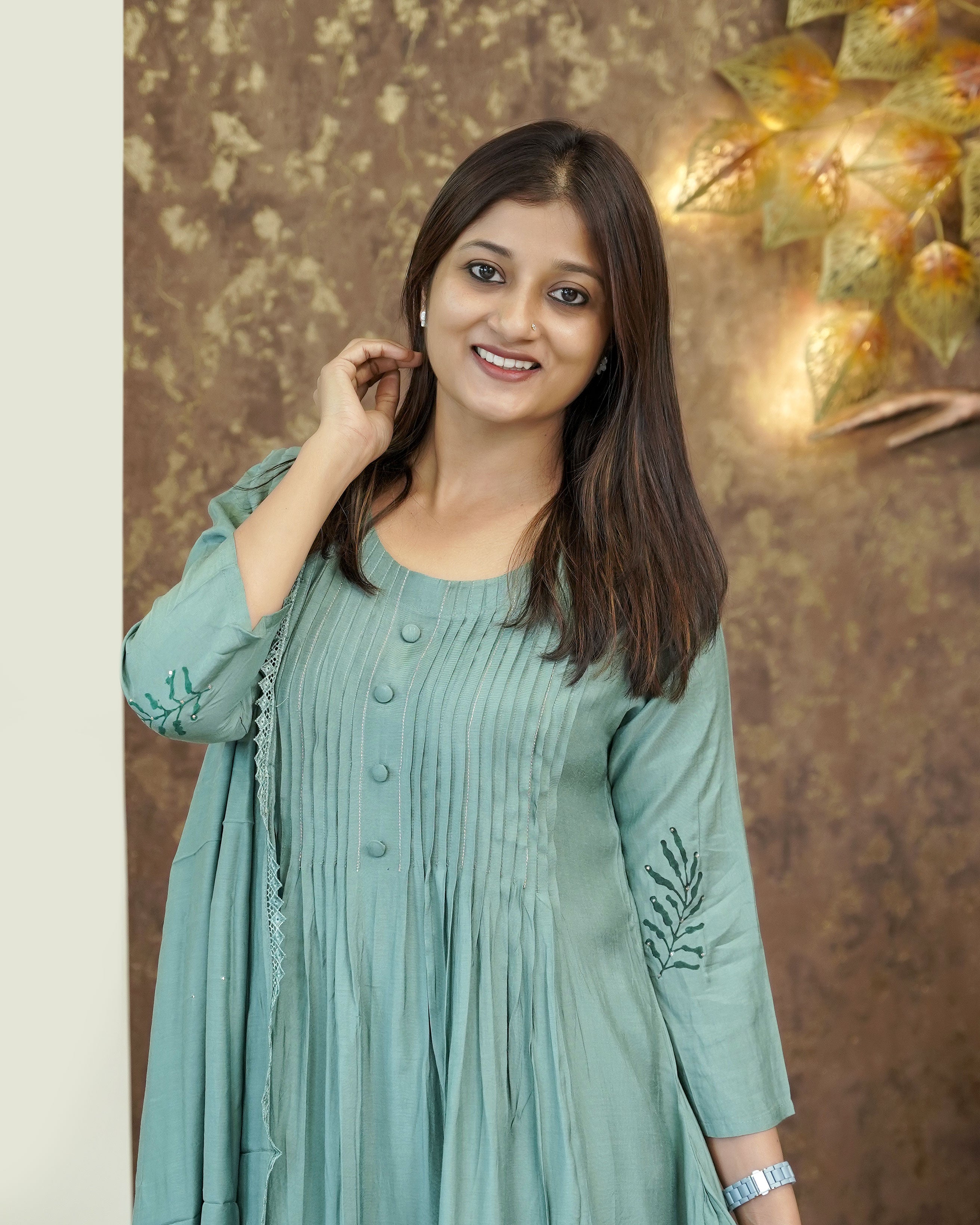 Load image into Gallery viewer, Muslin Silk A-line Kurti Set-0419
