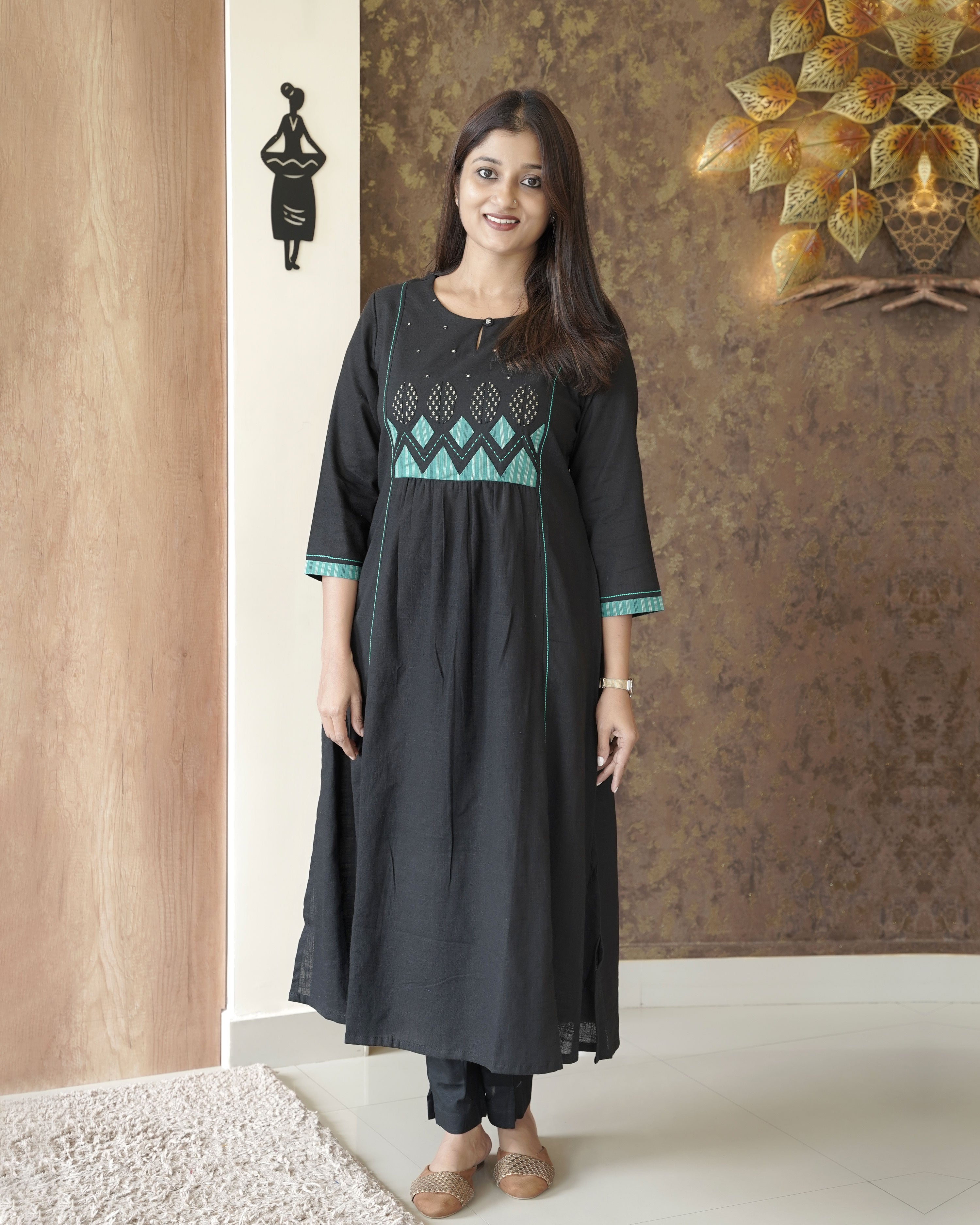 Load image into Gallery viewer, Pure Cotton A-line Slitted Kurti-0664
