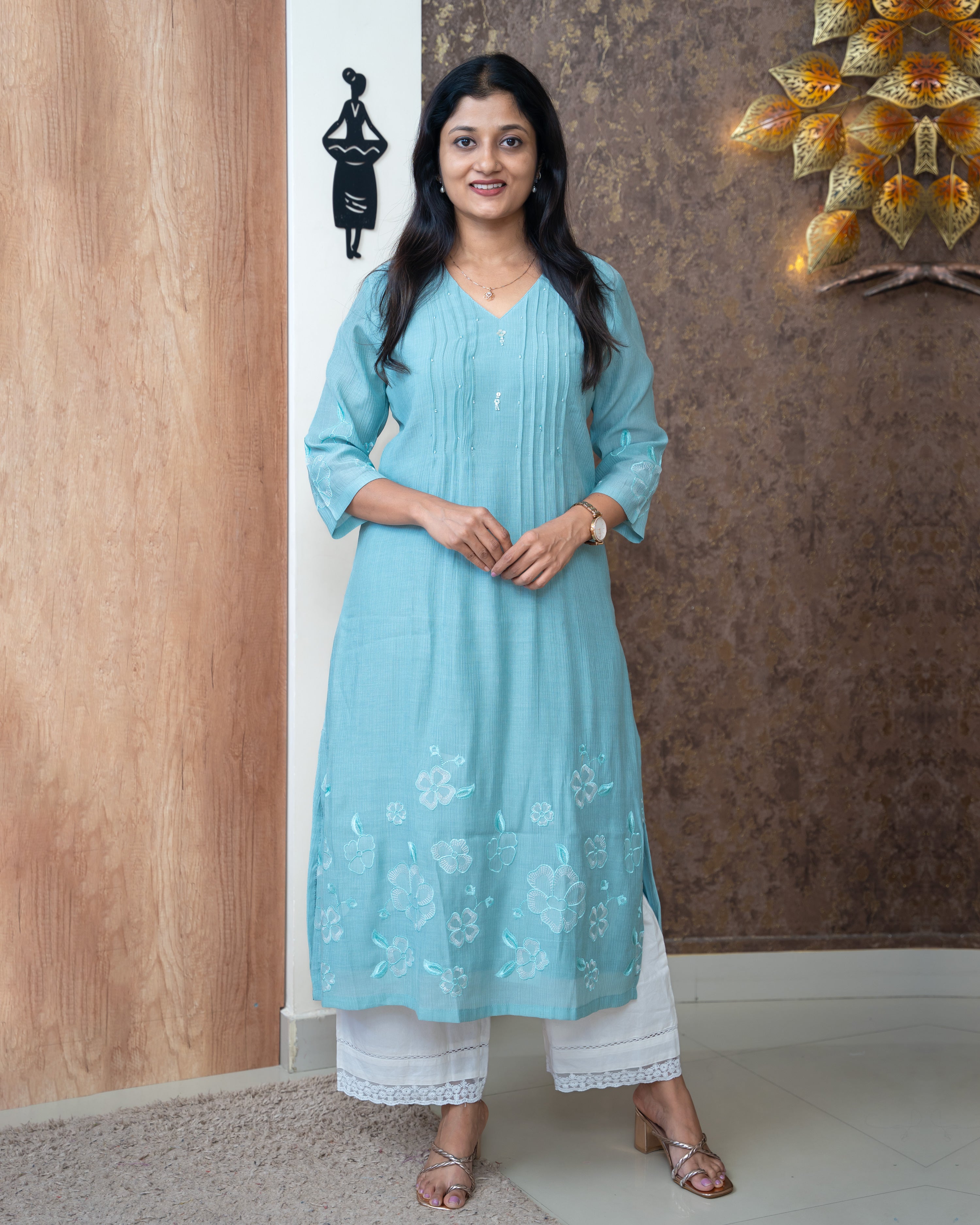 Load image into Gallery viewer, Crushed Mul Chanderi Kurti-5522
