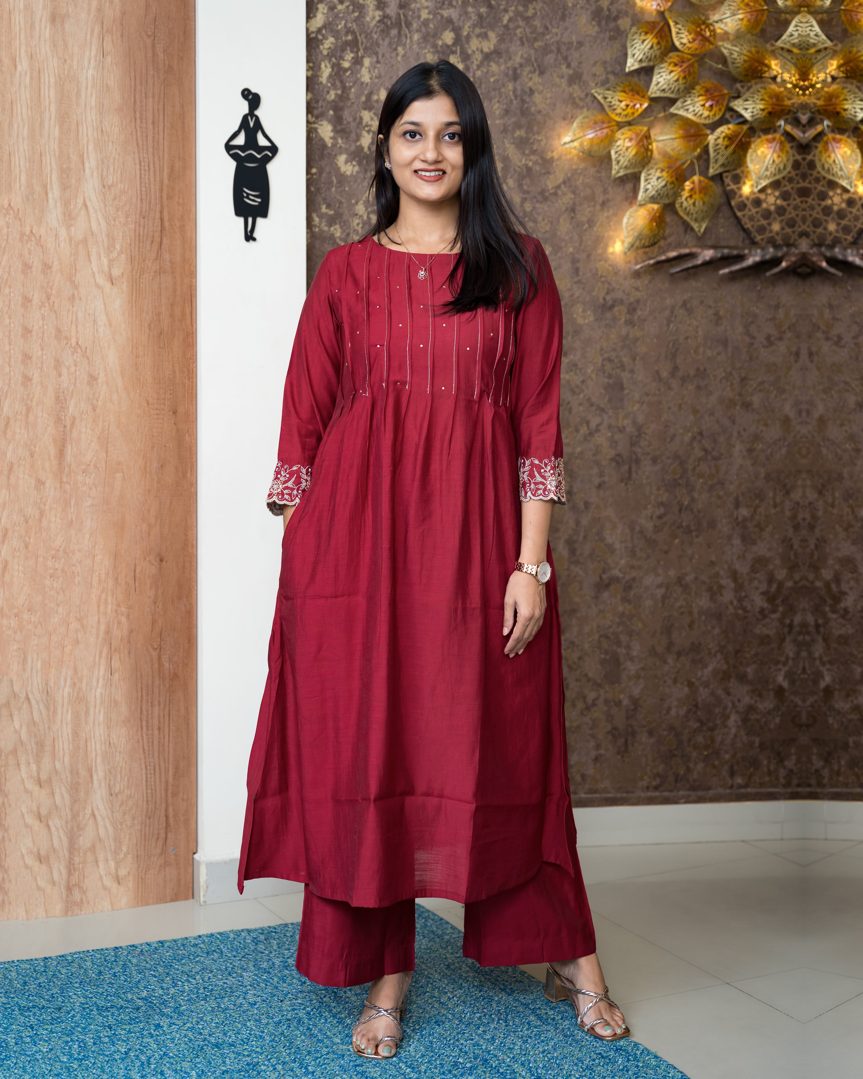 Load image into Gallery viewer, Semi Silk Co-Ord Set-6396
