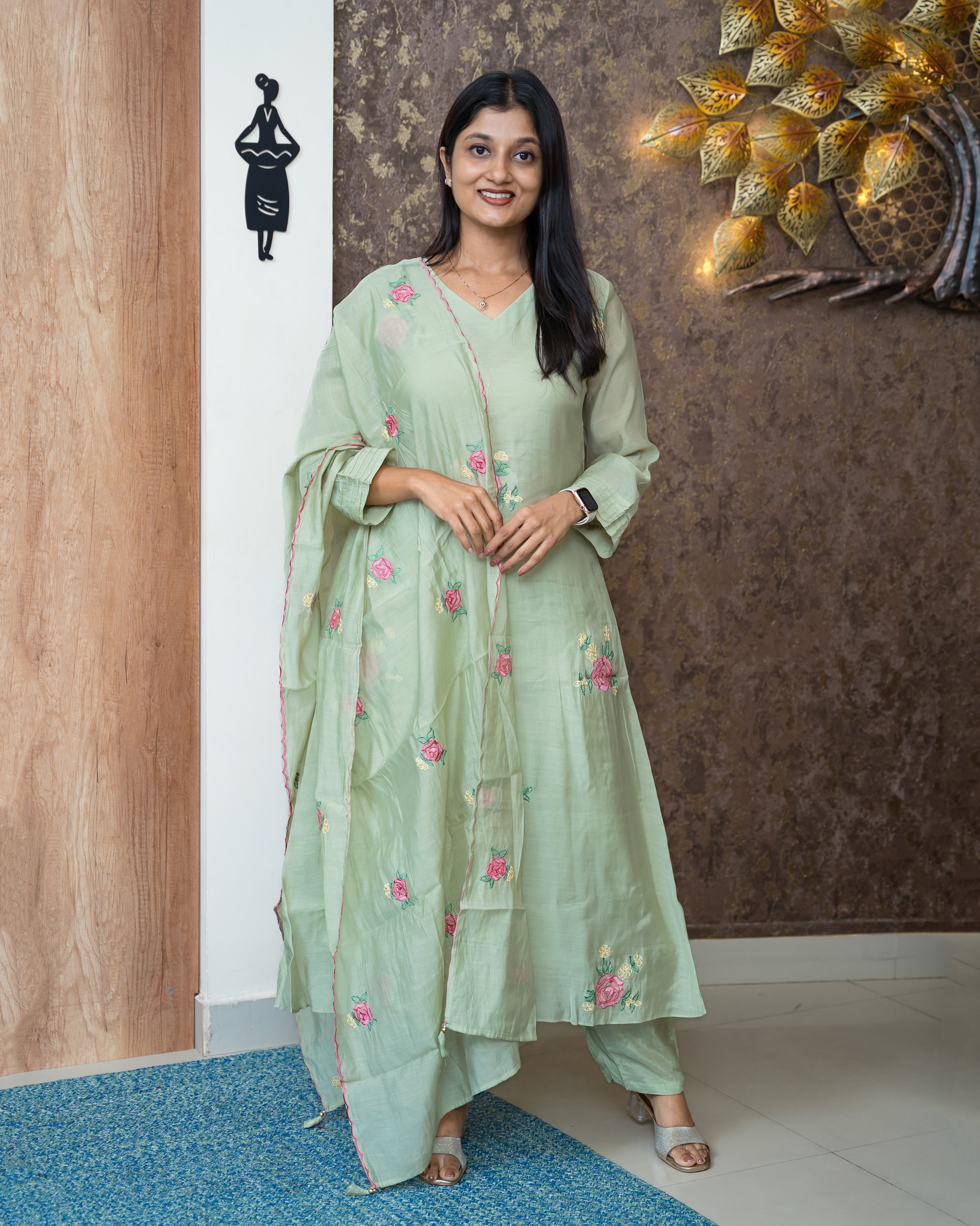 Load image into Gallery viewer, Mul Chanderi Suit-6789
