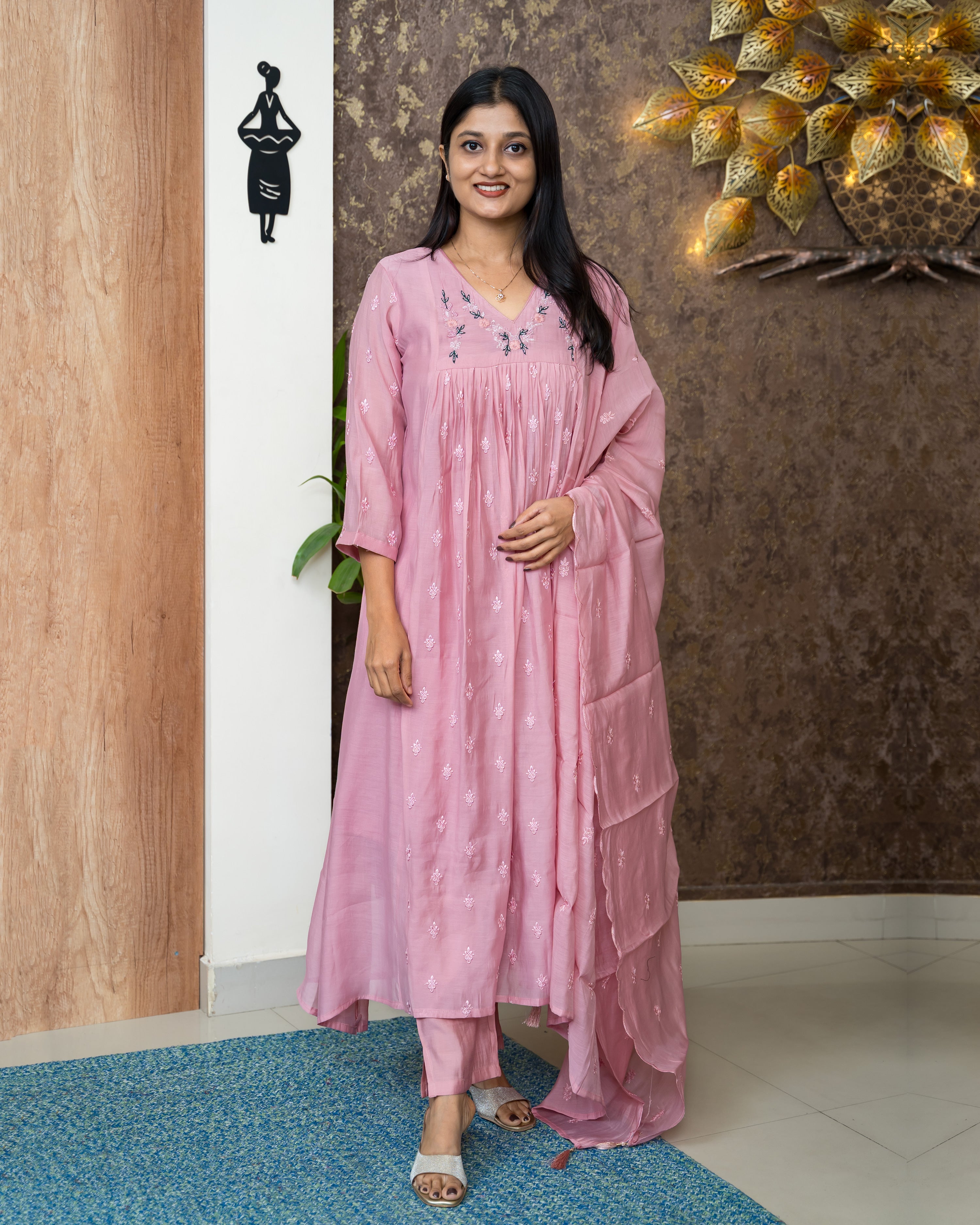 Load image into Gallery viewer, Mul Chanderi Suit-6873
