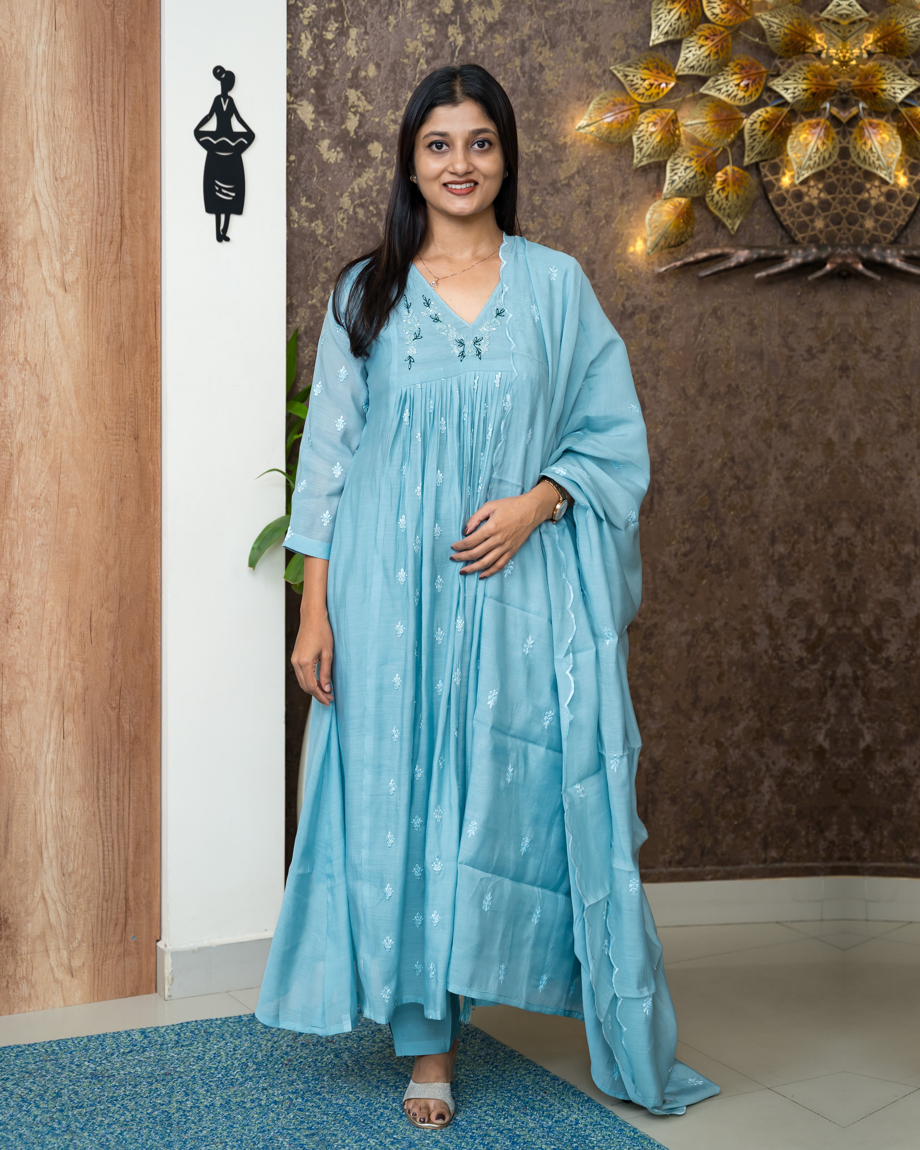 Load image into Gallery viewer, Mul Chanderi Suit-6873
