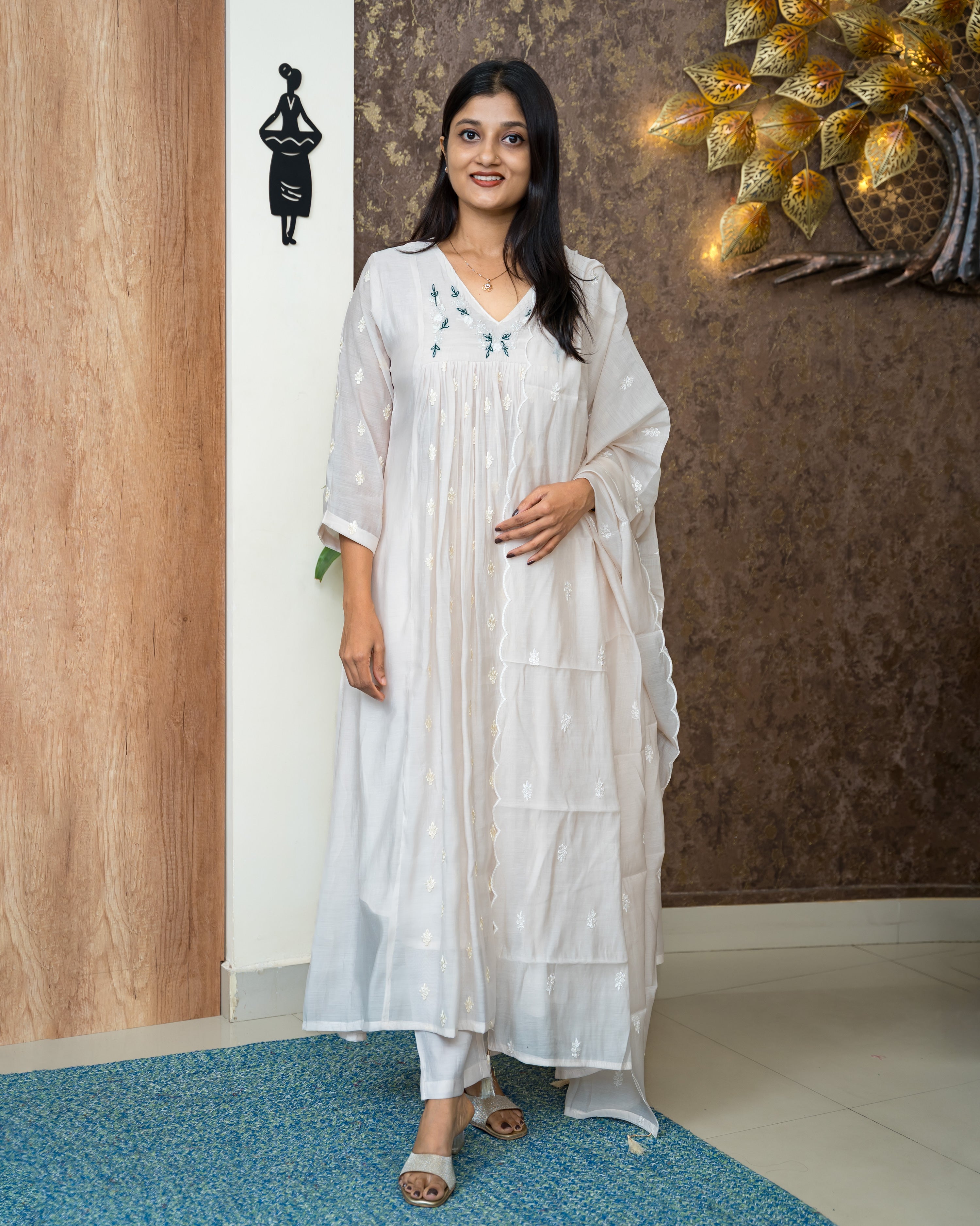 Load image into Gallery viewer, Mul Chanderi Suit-6873
