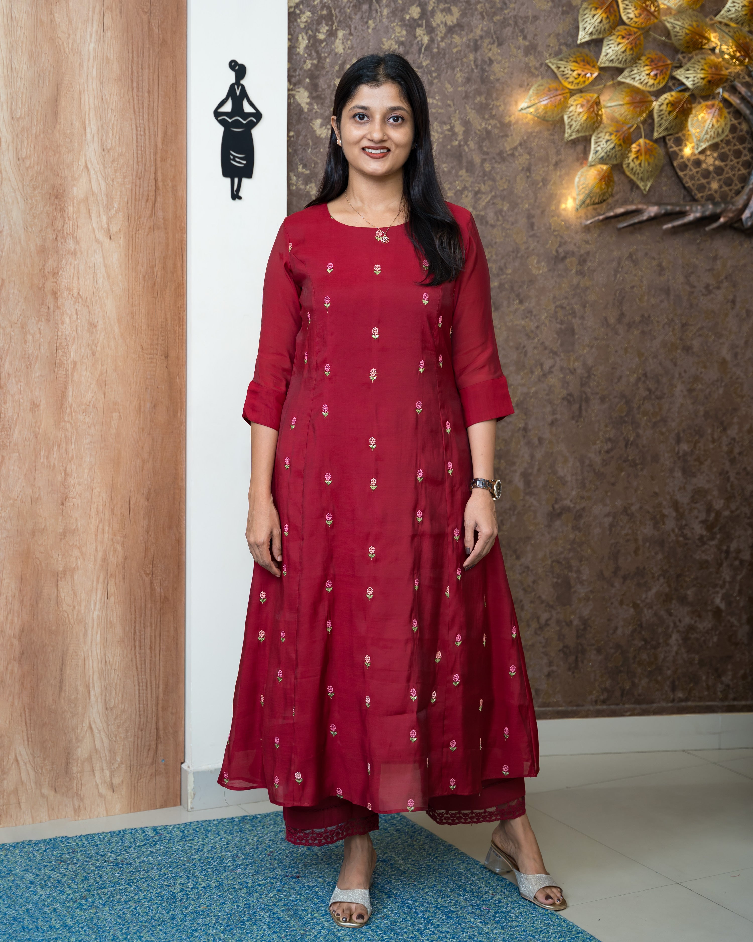 Load image into Gallery viewer, Mul Chanderi Kurti-6898
