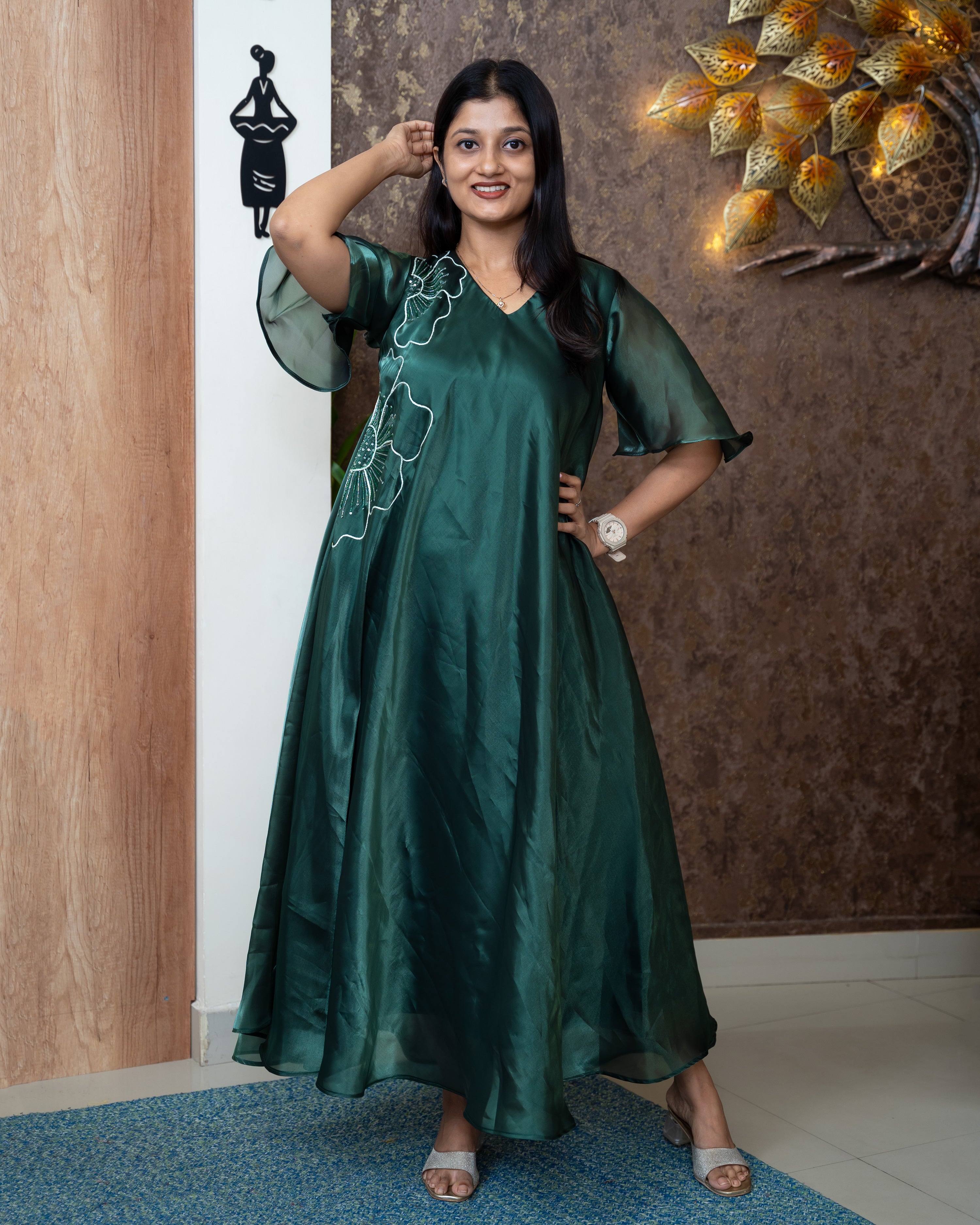 Load image into Gallery viewer, Satin Organza Designer Kurti(Pre-Order)-915
