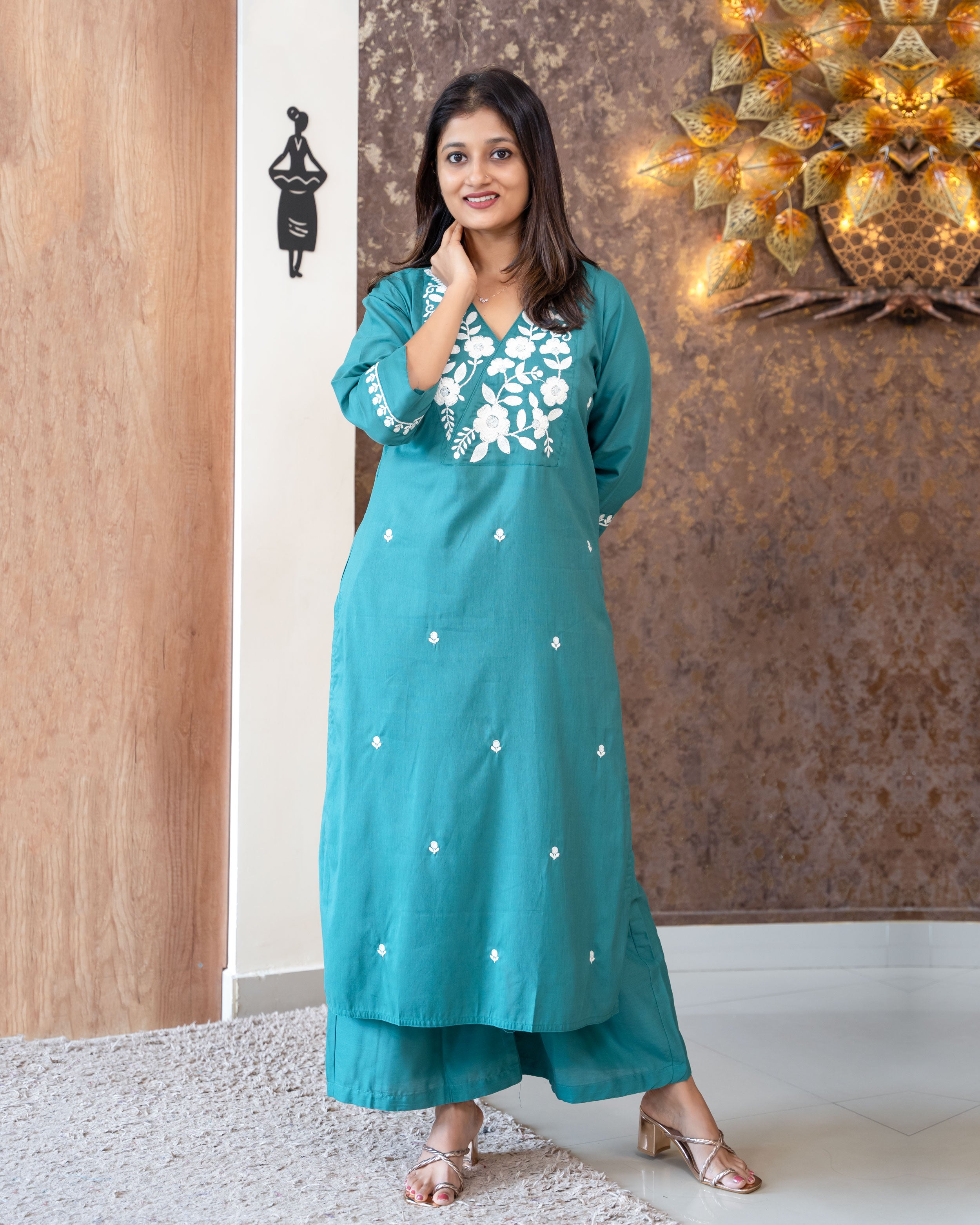 Load image into Gallery viewer, Rayon Cotton Kurti Set-3055
