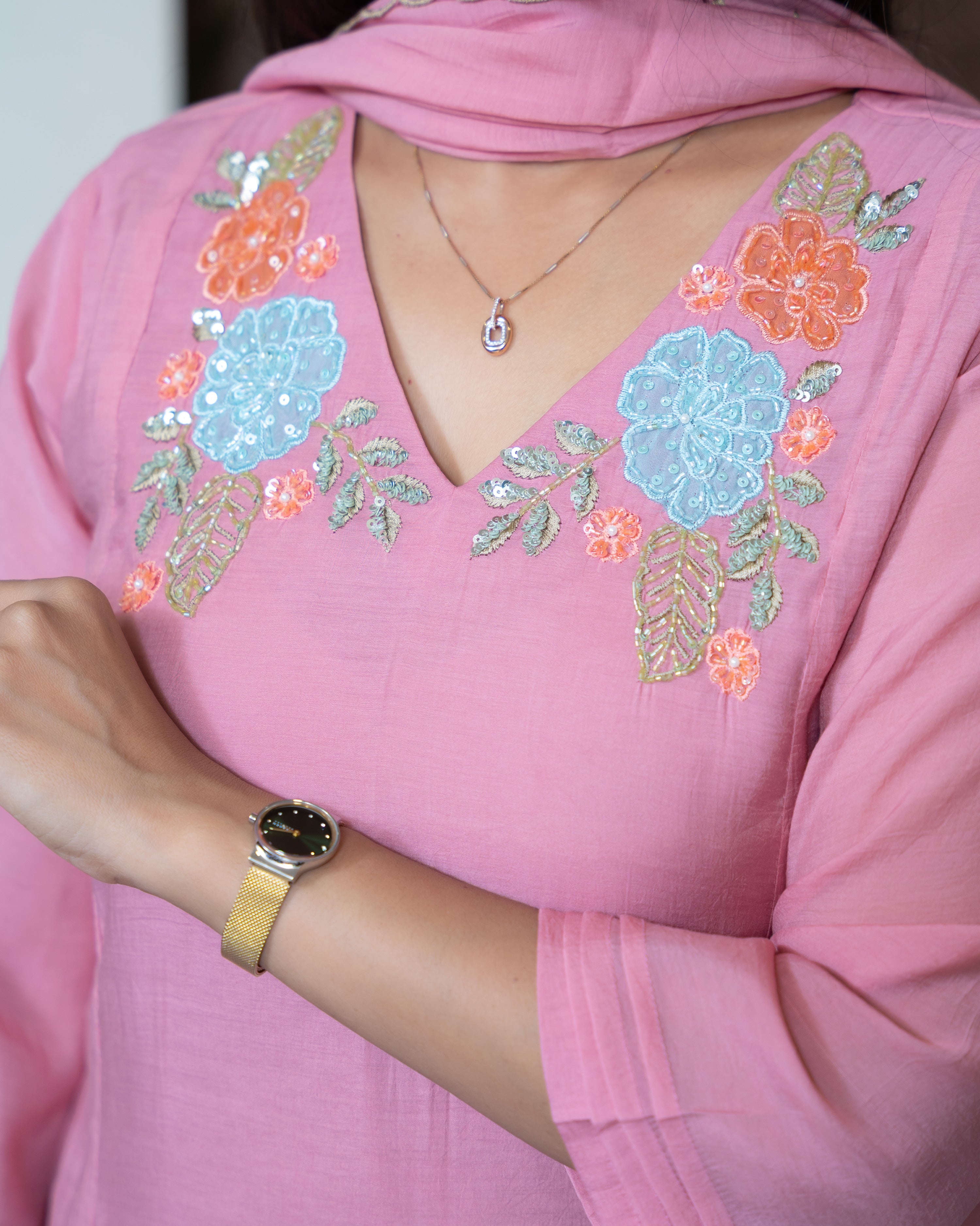 Load image into Gallery viewer, Mul Chanderi Suit-8077
