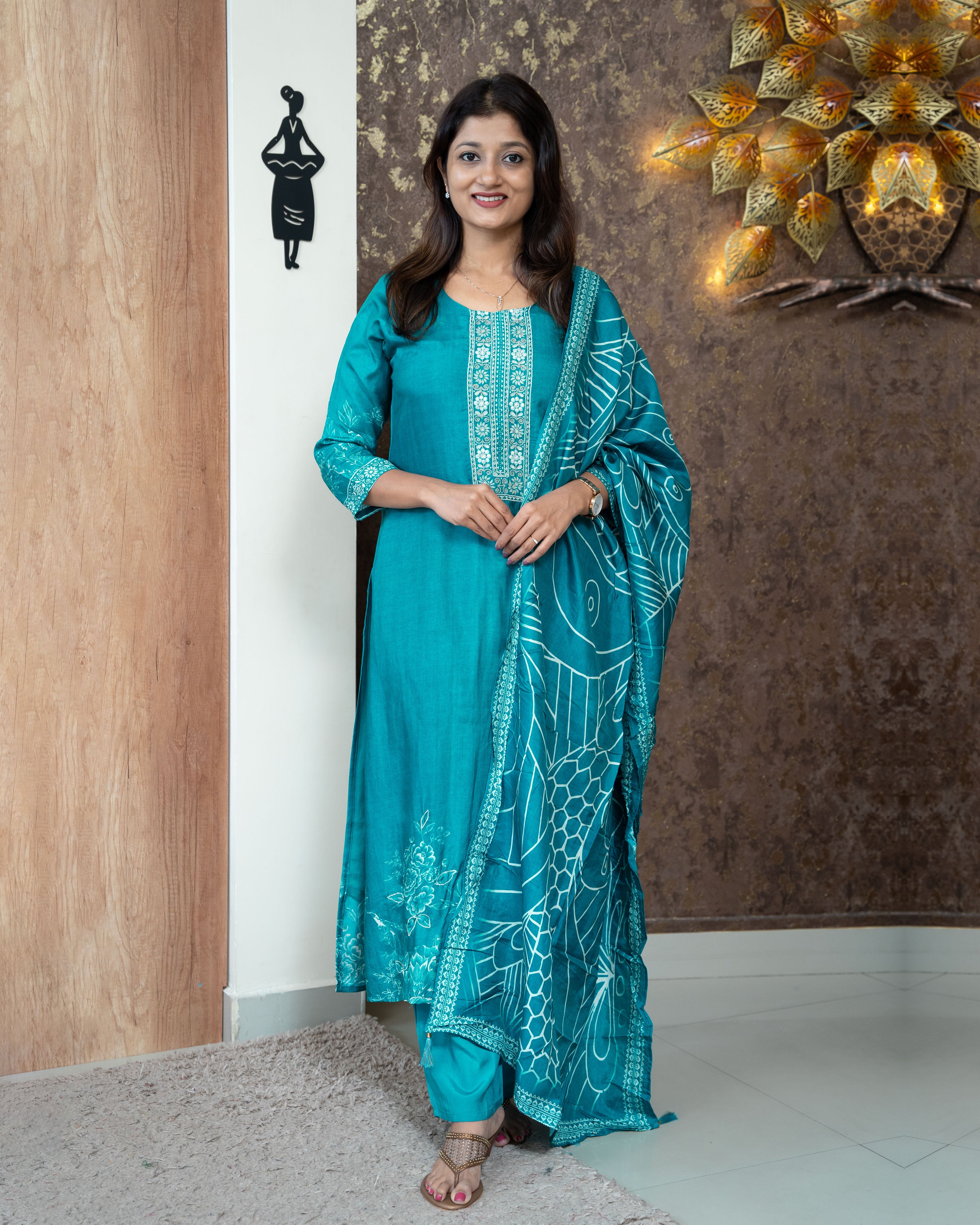 Load image into Gallery viewer, Muslin Silk Kurti Set-3875
