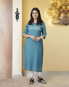 Modal Chanderi Slitted Kurti- 3731