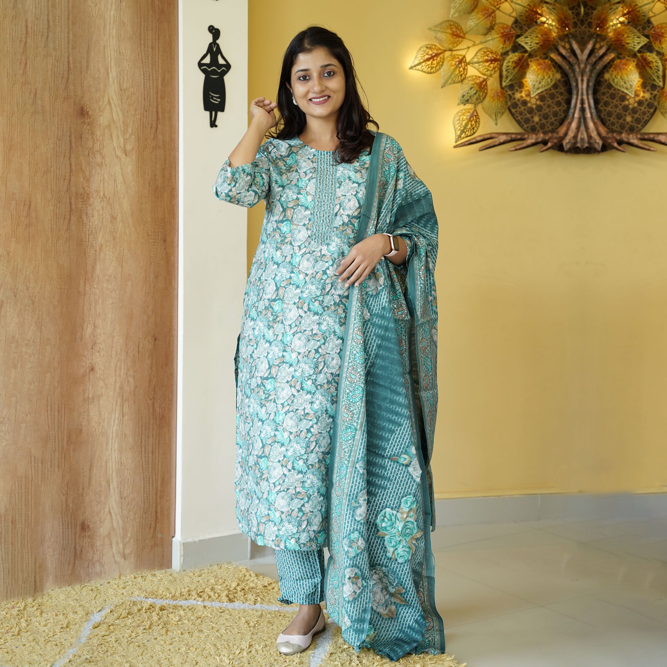 Load image into Gallery viewer, Muslin Silk Kurti Set-4287
