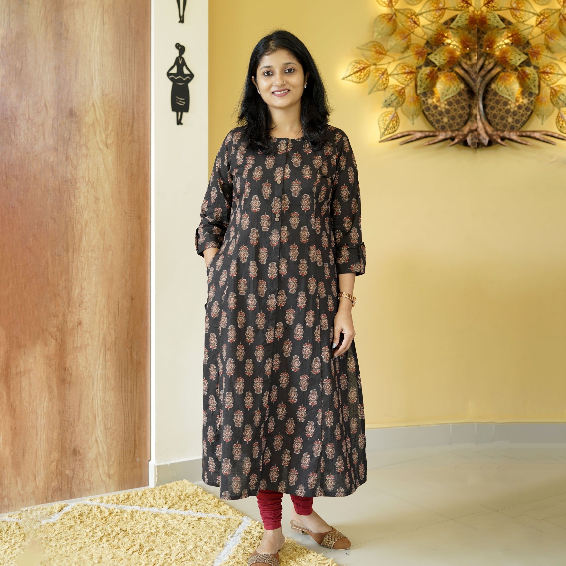 Load image into Gallery viewer, Ajrakh Printed Pure Cotton Kurti -4055
