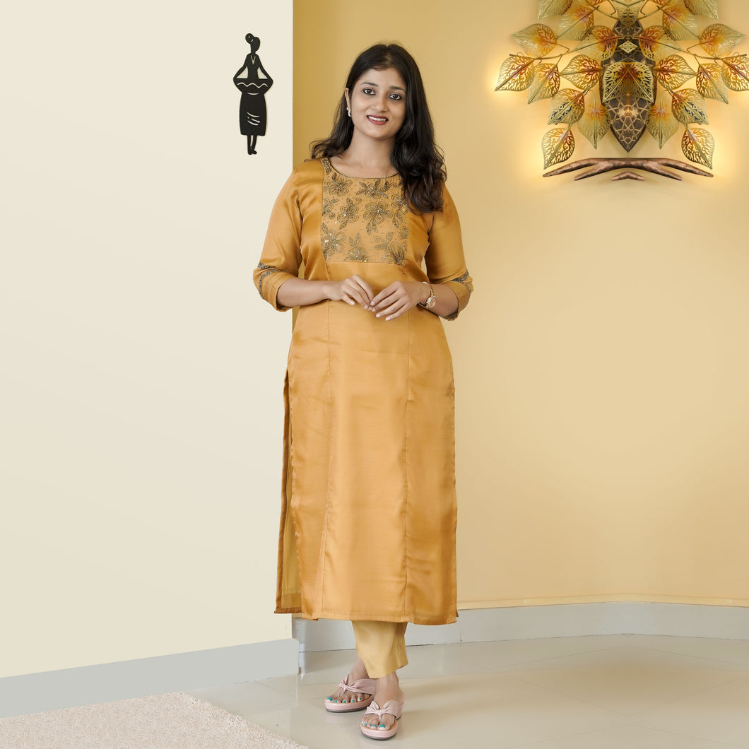 Satin Tussar Designer Kurti Set (pre-order) - 4874