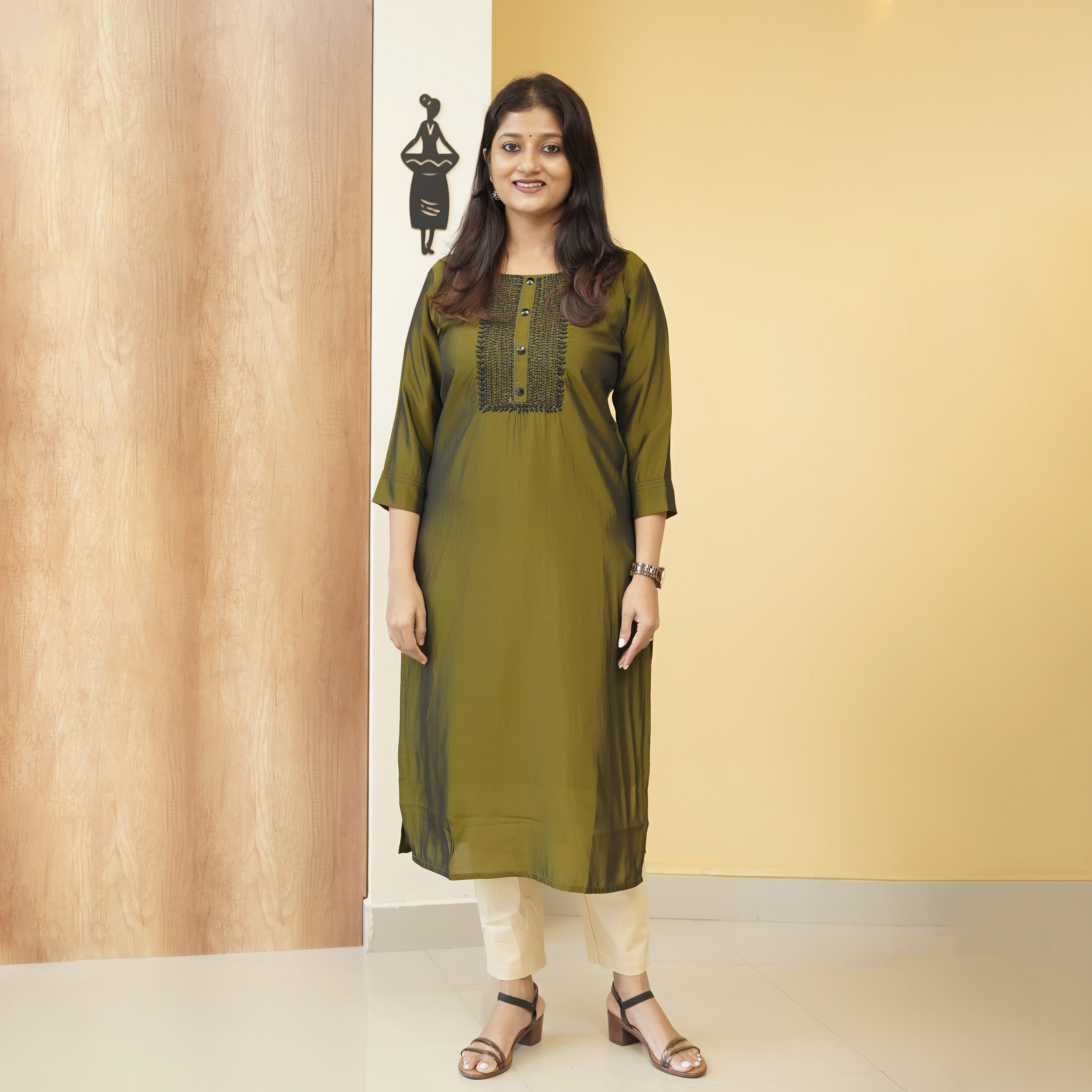 Load image into Gallery viewer, Semi Silk Slitted Kurti-4244
