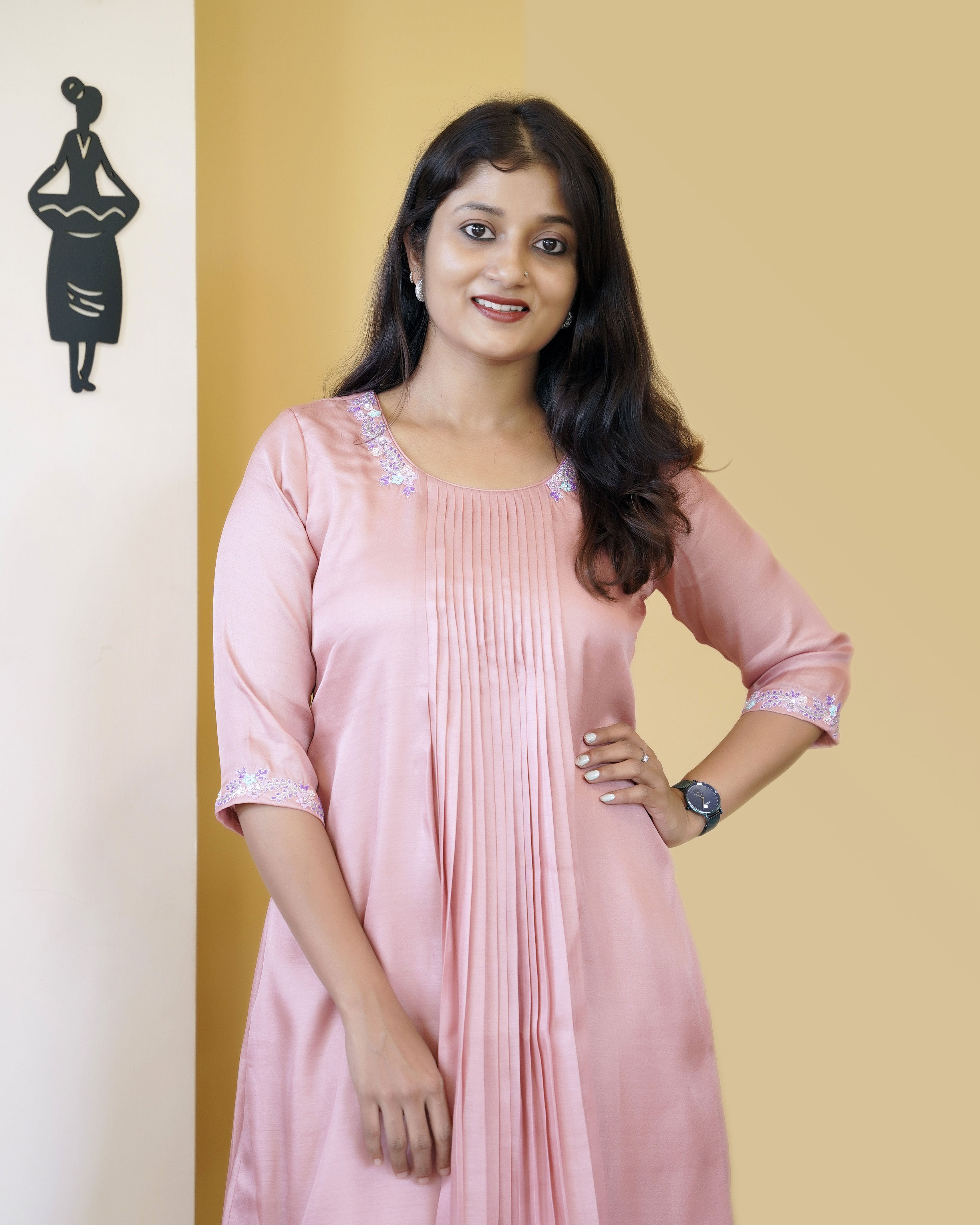 Load image into Gallery viewer, Semi Tusser Designer A-Line kurti(Pre-Order)-5084

