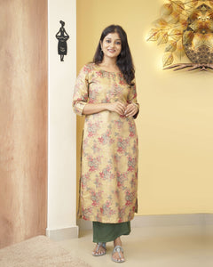 Semi Tusser Silk Slitted Kurti- 4366