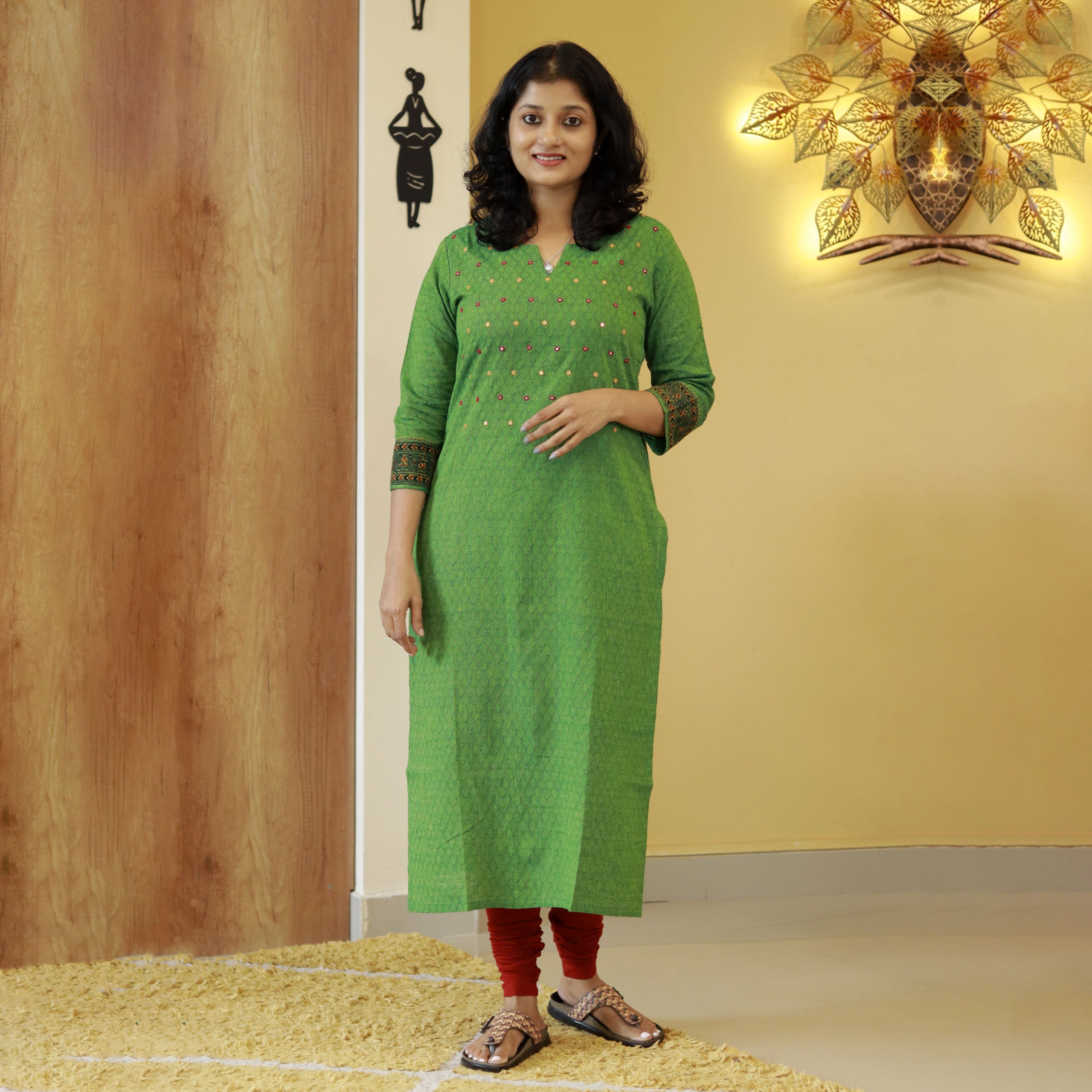 Load image into Gallery viewer, Green Pure Cotton Kurti  -3838
