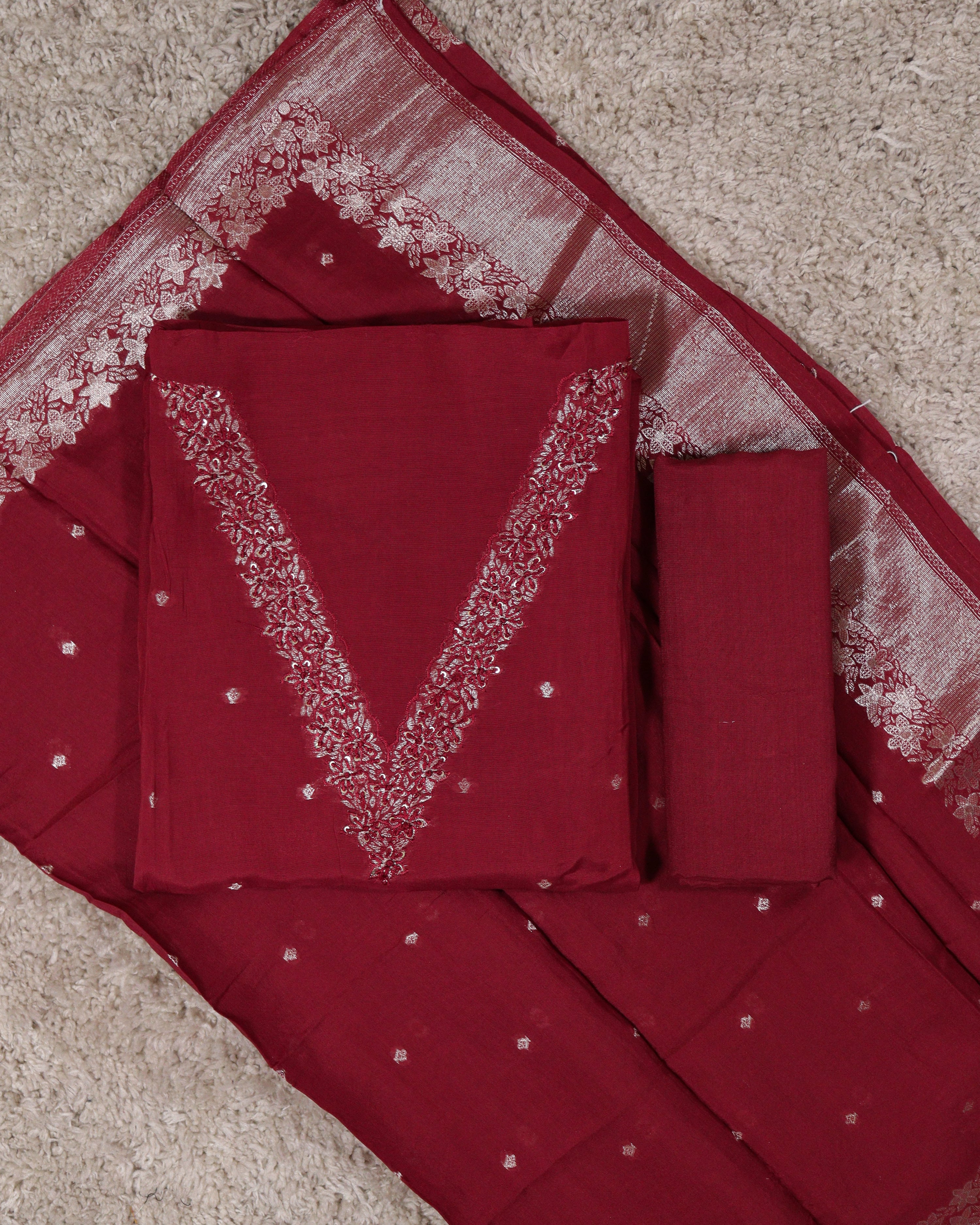 Load image into Gallery viewer, Crepe Banarasi Unstitched Suit-5384
