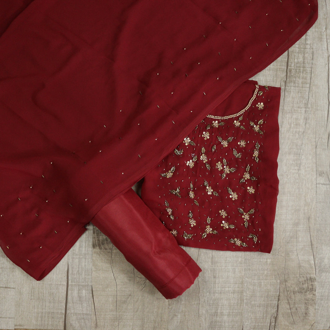 Crimson Colour Faux Georgette Unstitched suit-3426