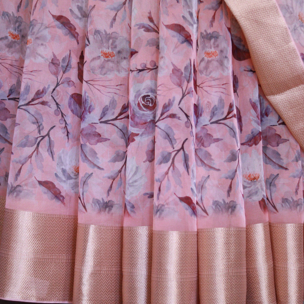Pink Peach Viscose Organza Fabric-3189