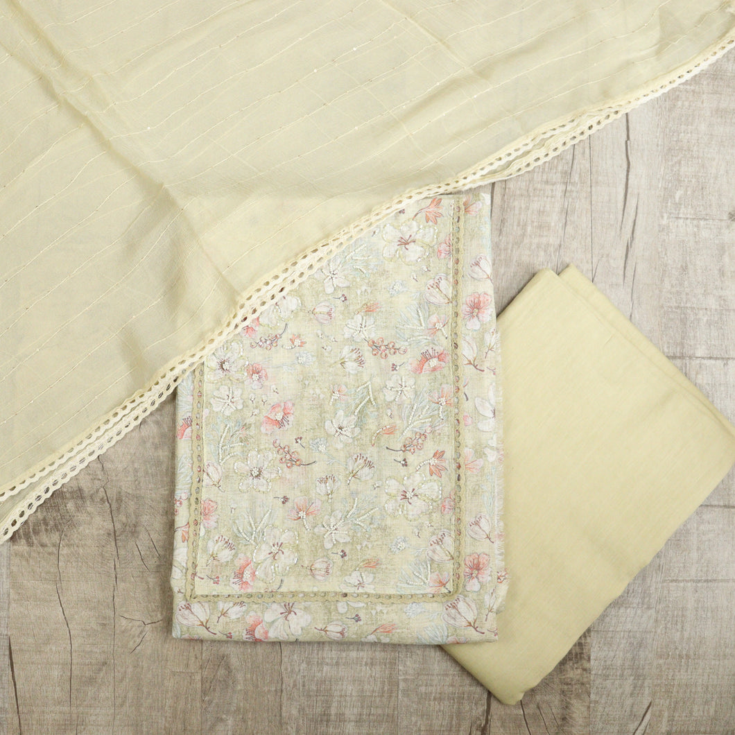 Pale Yellow Linen Cotton Suit- 3443
