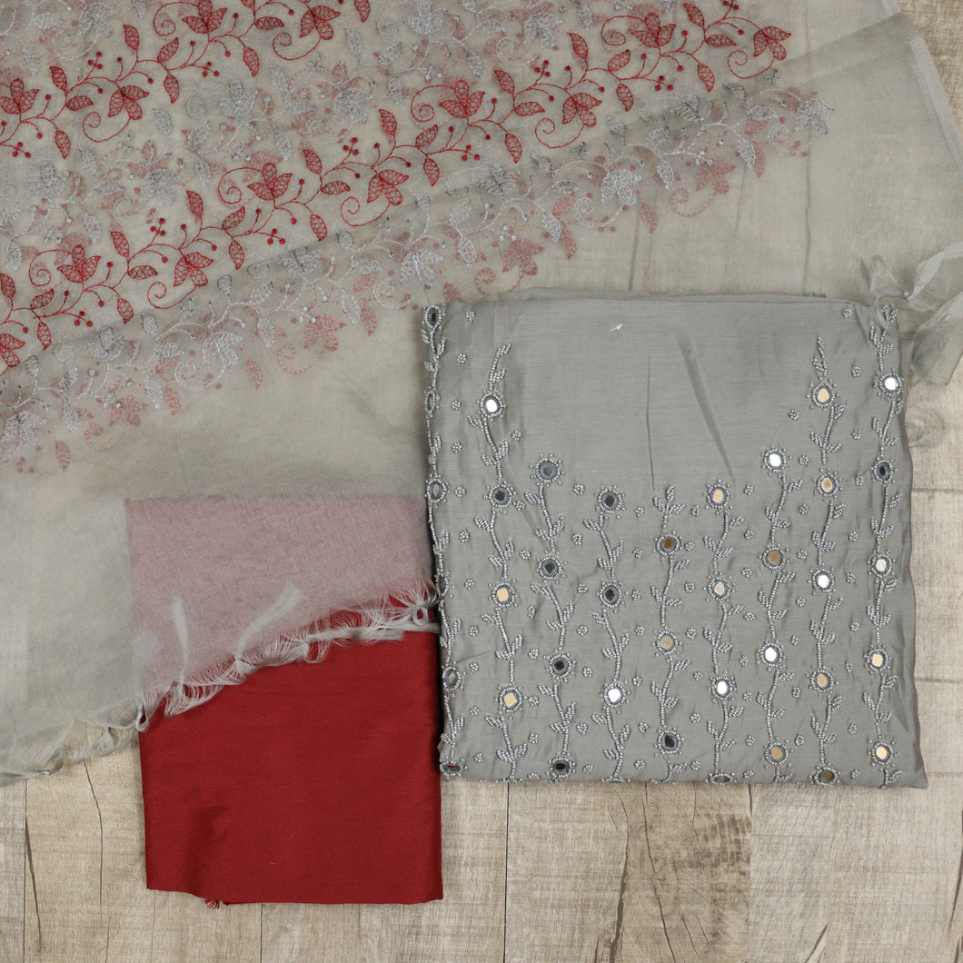 Silver Grey Semi Silk Suit-3447