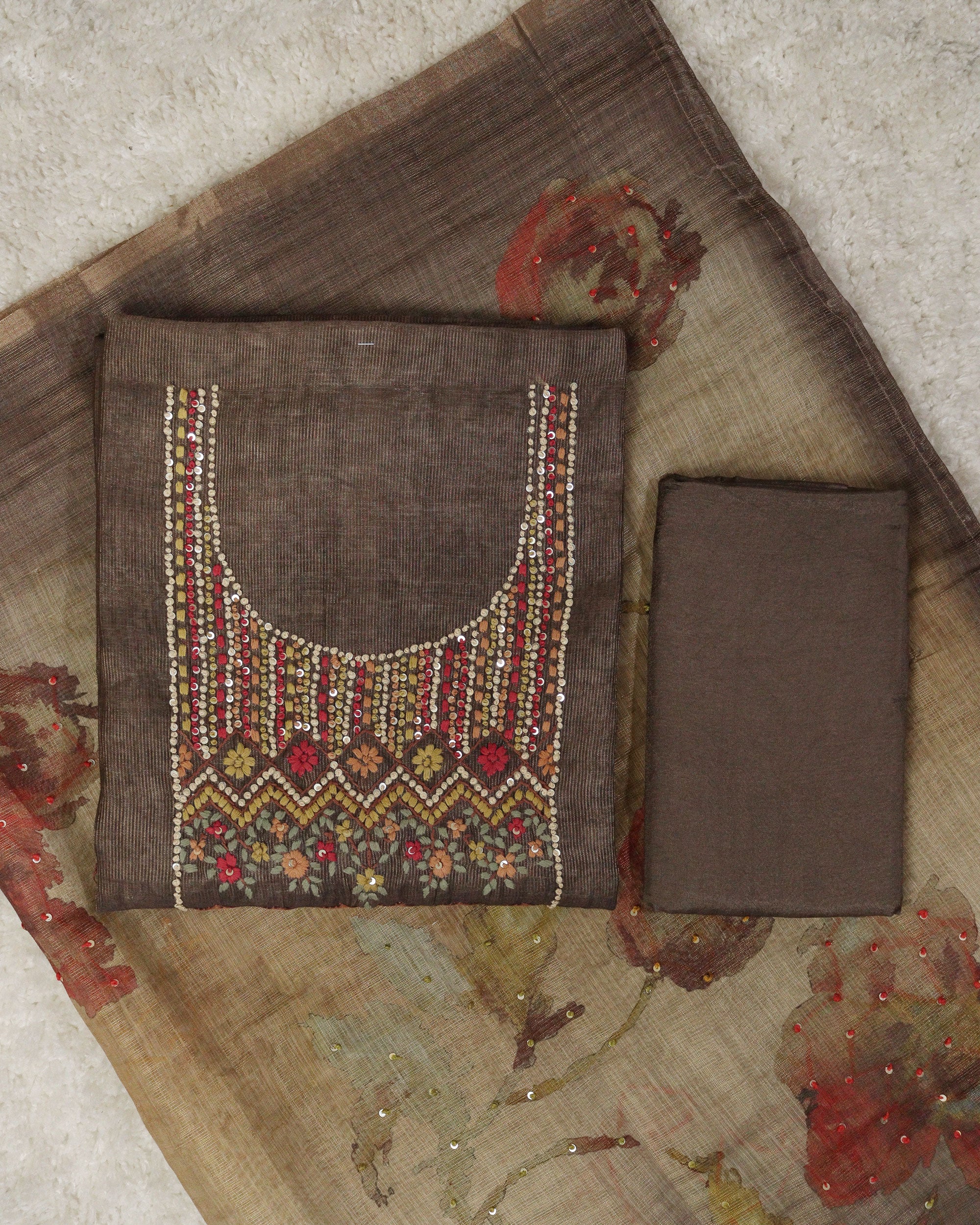 Load image into Gallery viewer, Chanderi Cotton Unstitched Suit-1095
