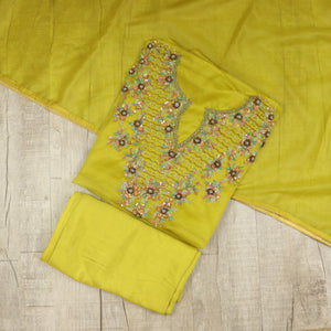 Green yellow Designer organza Suit-3359