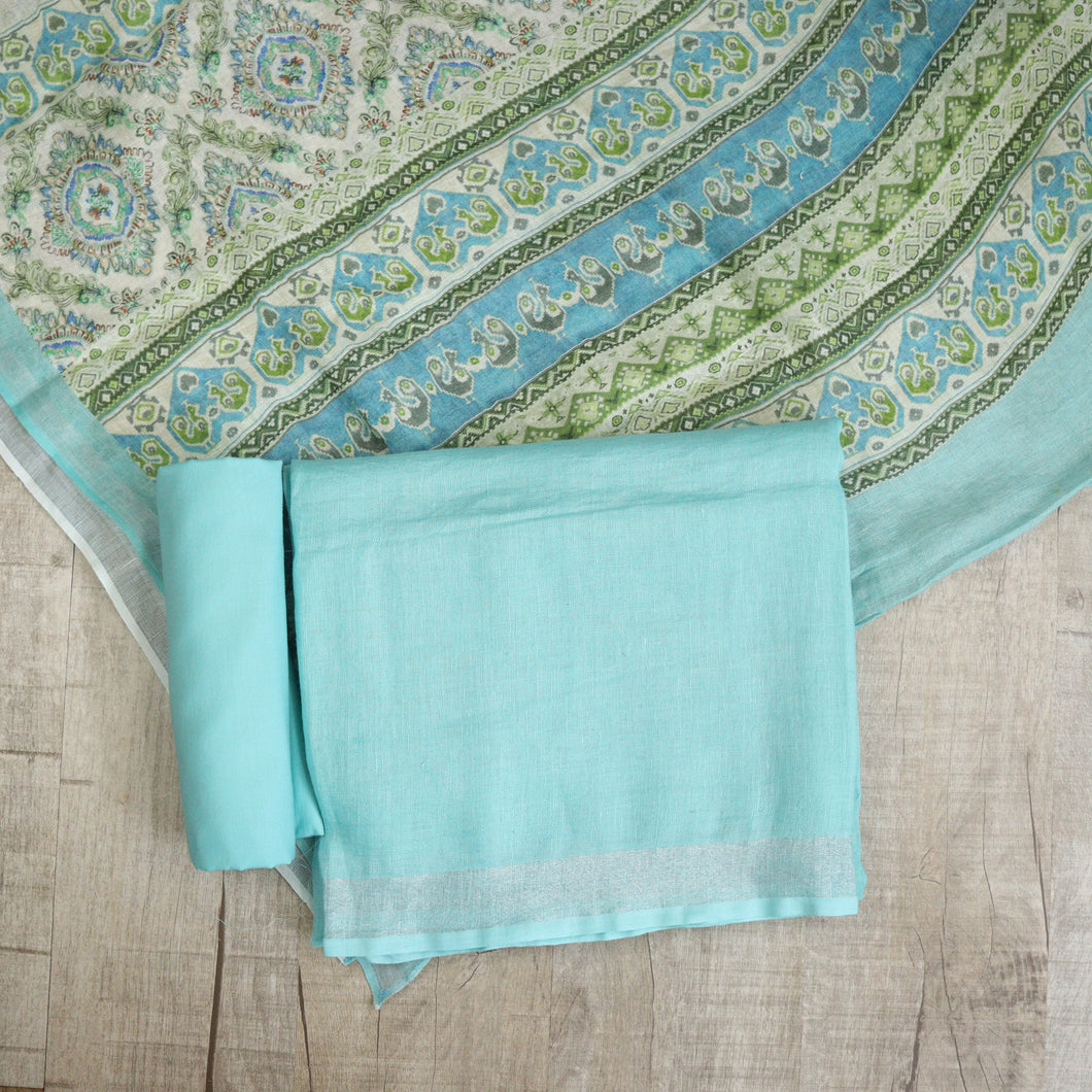 Pale Turquoise Pure linen Suit- 3280