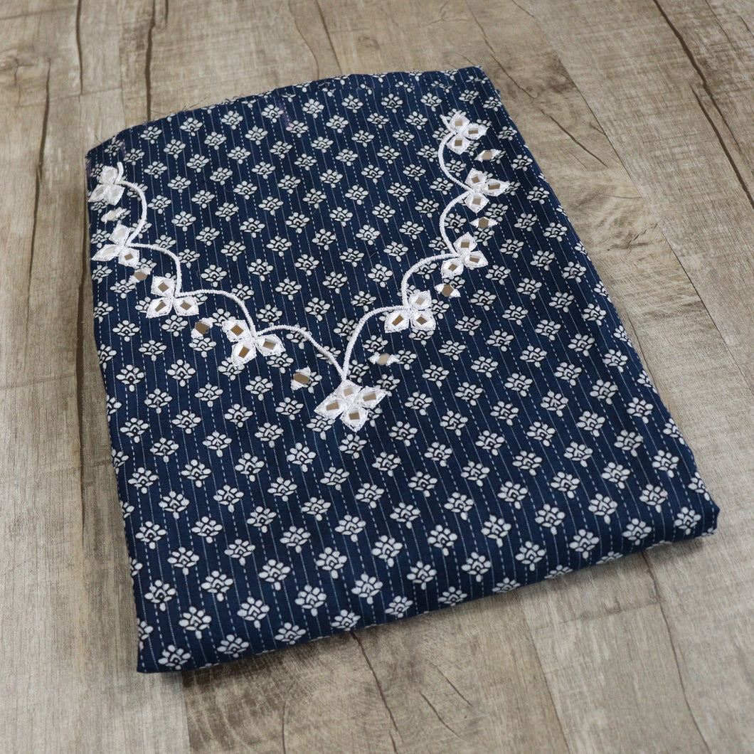 Midnight Blue Designer Cotton Fabric-3495