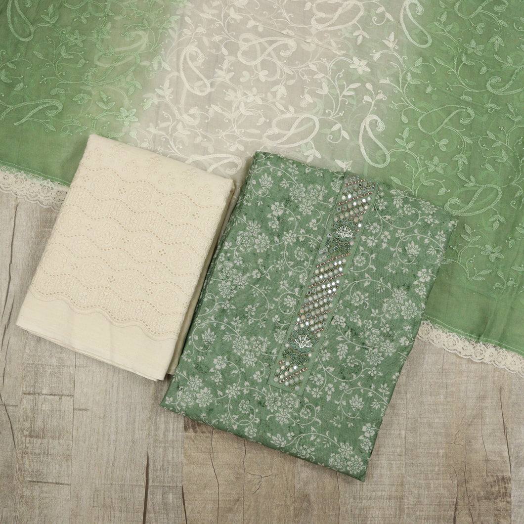 Sage Green Chanderi Silk Unstitched Suit-3484