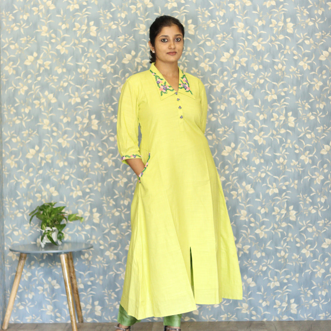 Pure Cotton Designer A-line Kurti (pre-order)-3505