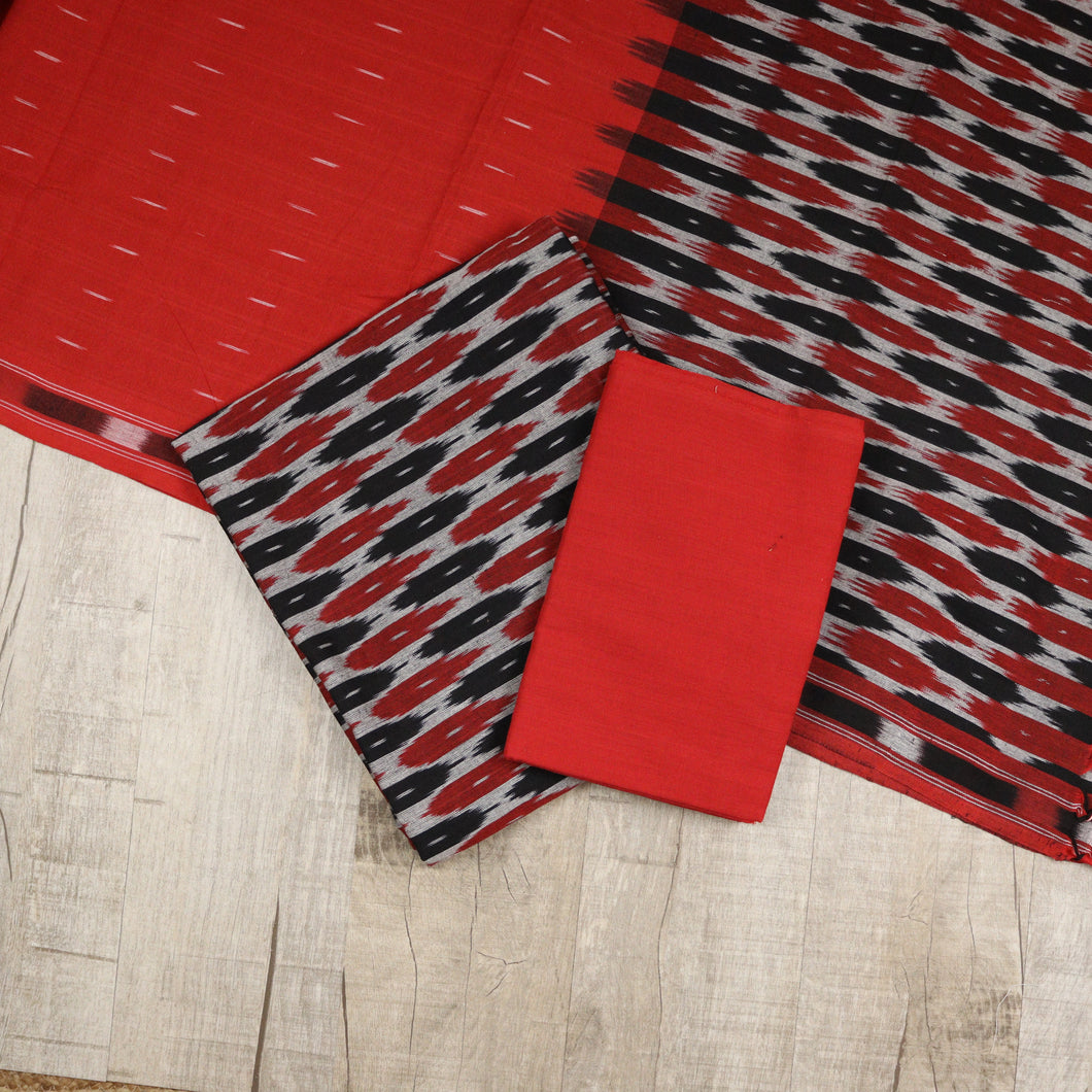Black And Reddish maroon Pure Cotton Ikat Unstitched Suit-3503
