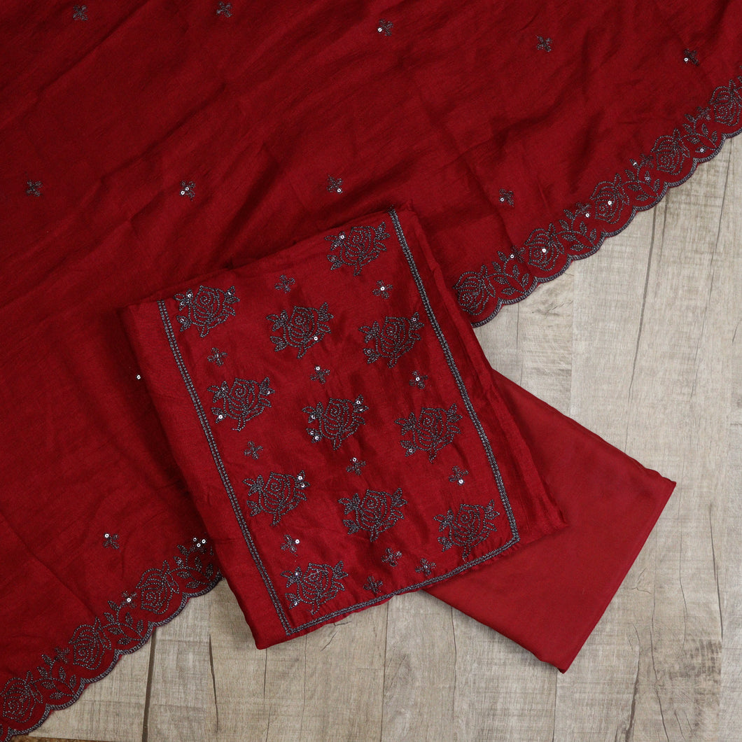 Chilly Red Vichithra Silk Unstitched Suit-3499