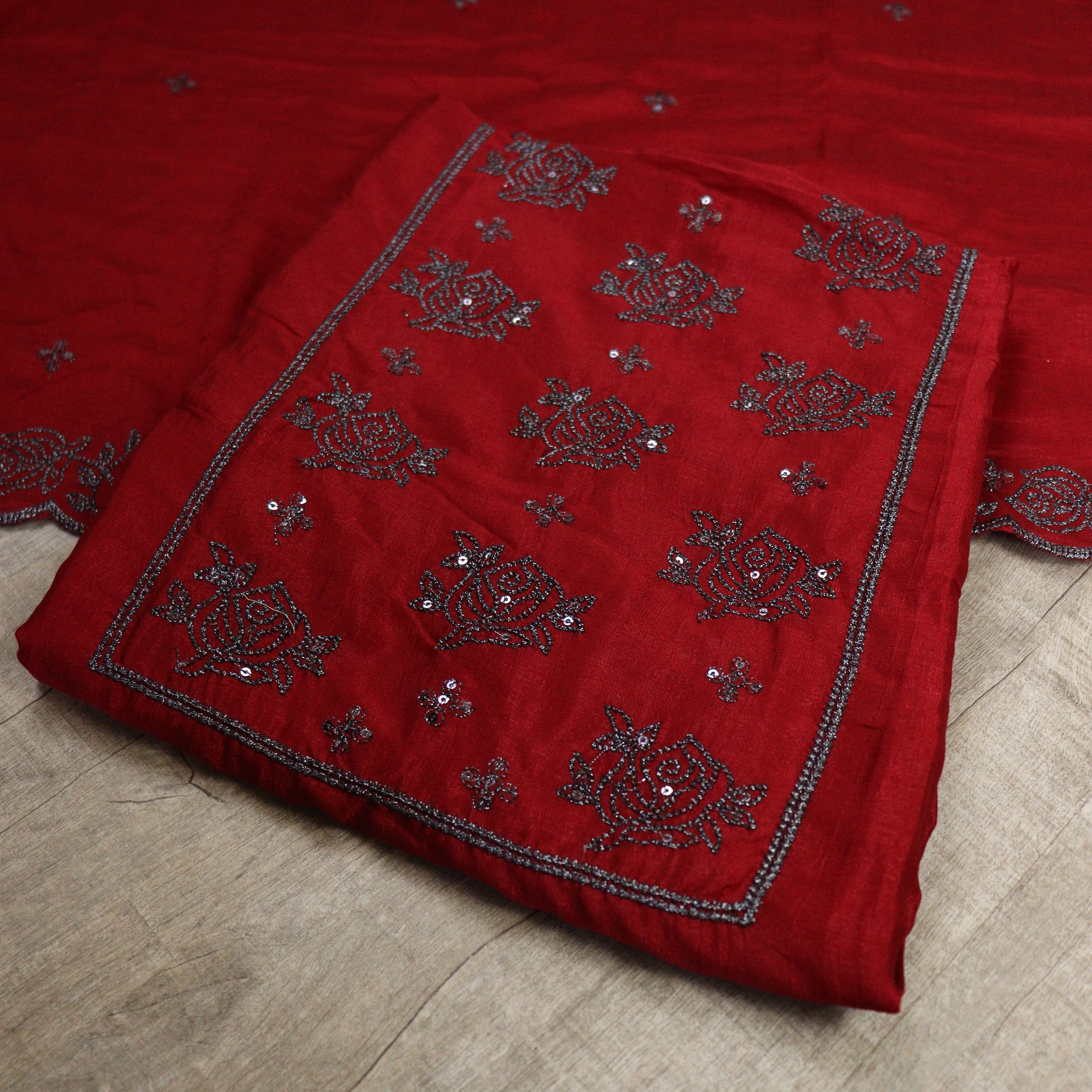 Load image into Gallery viewer, Chilly Red Vichithra Silk Unstitched Suit-3499
