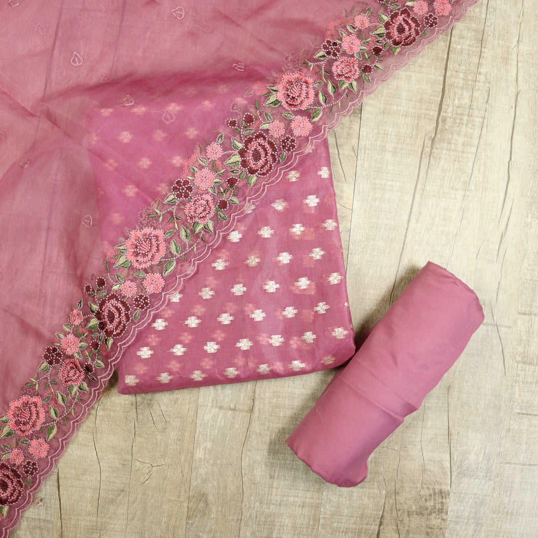 Onion Pink Organza Unstitched Suit-3504