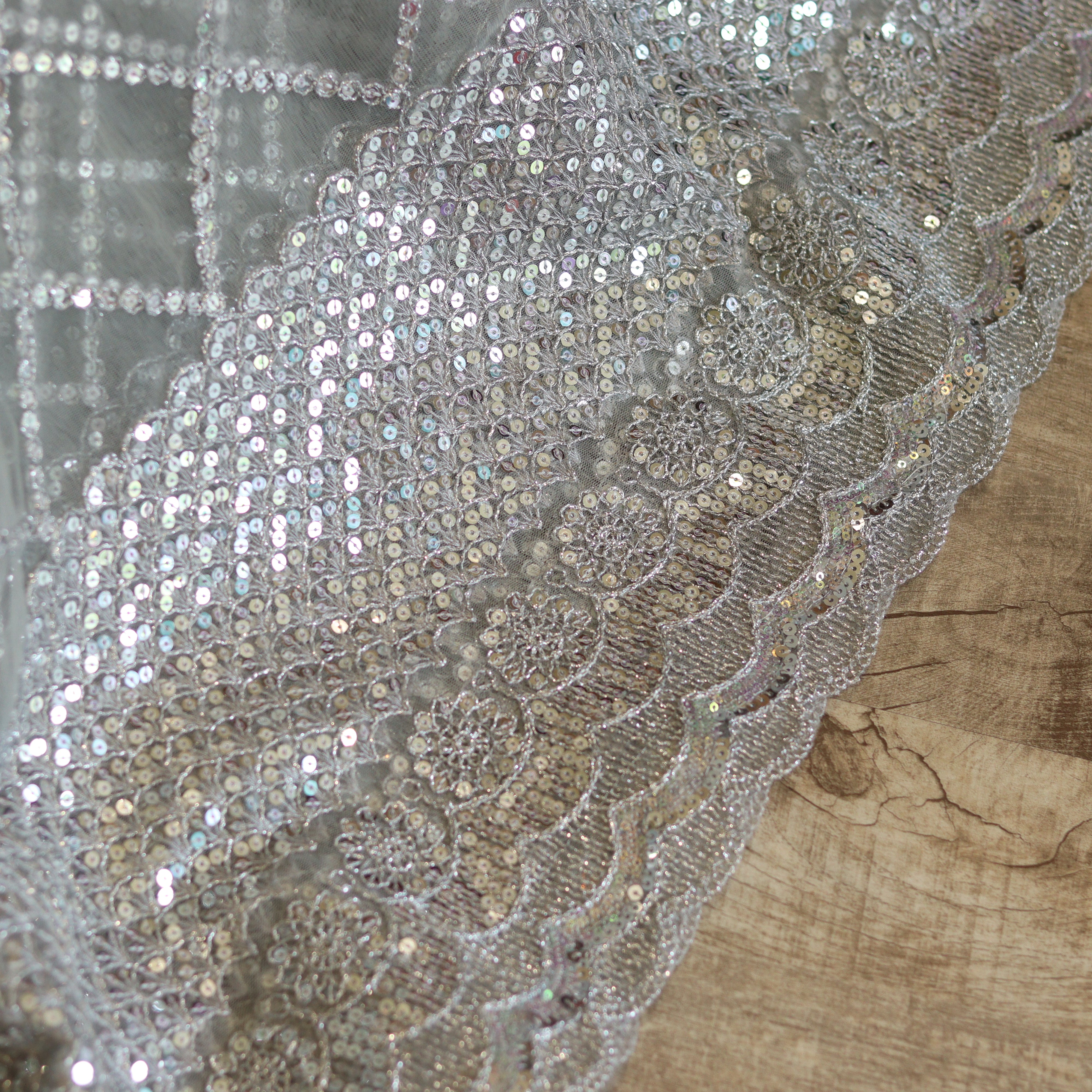 Load image into Gallery viewer, Designer Silver Net Fabric-2997

