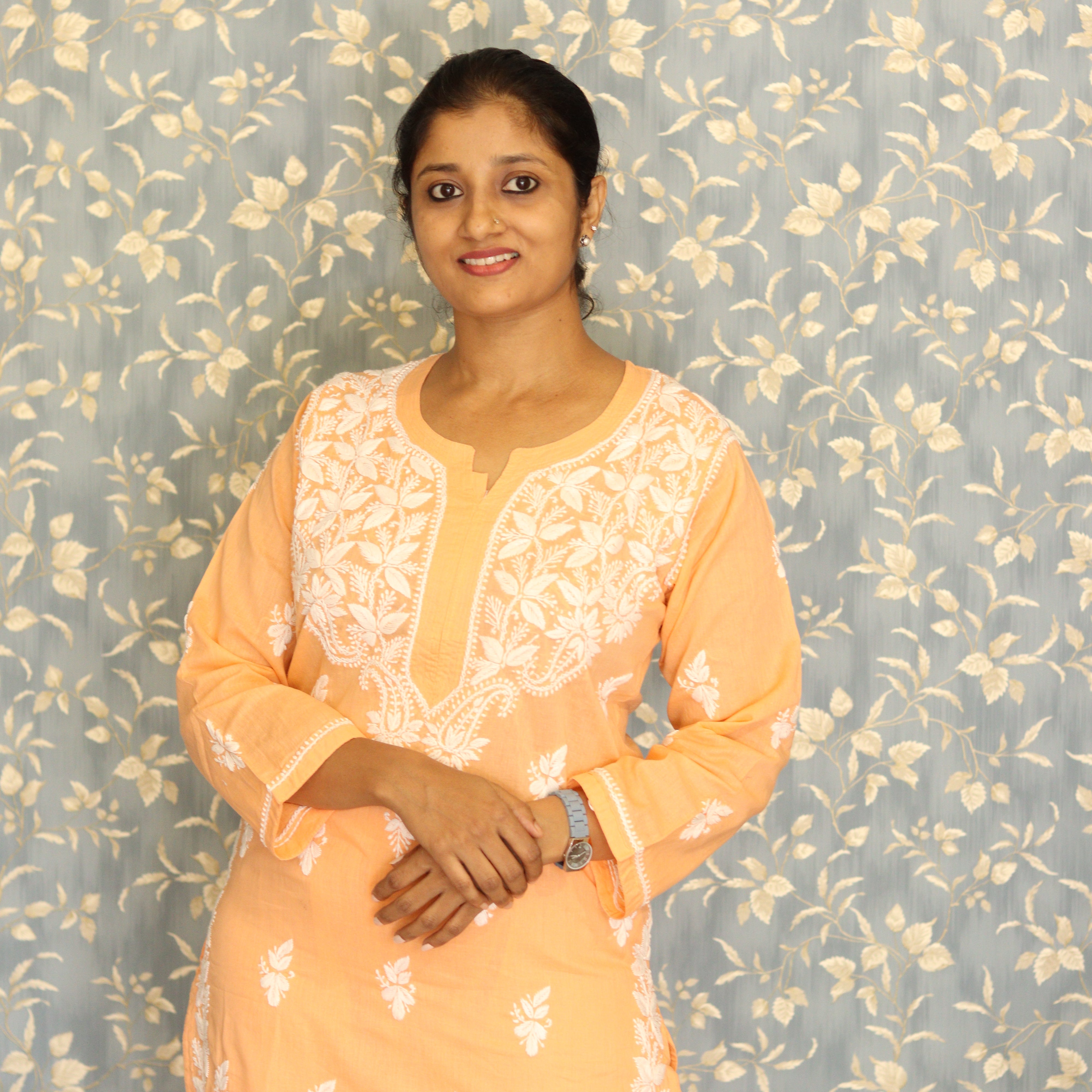 Load image into Gallery viewer, Pure Cotton Peach Chikankari Kurti Set- 3517
