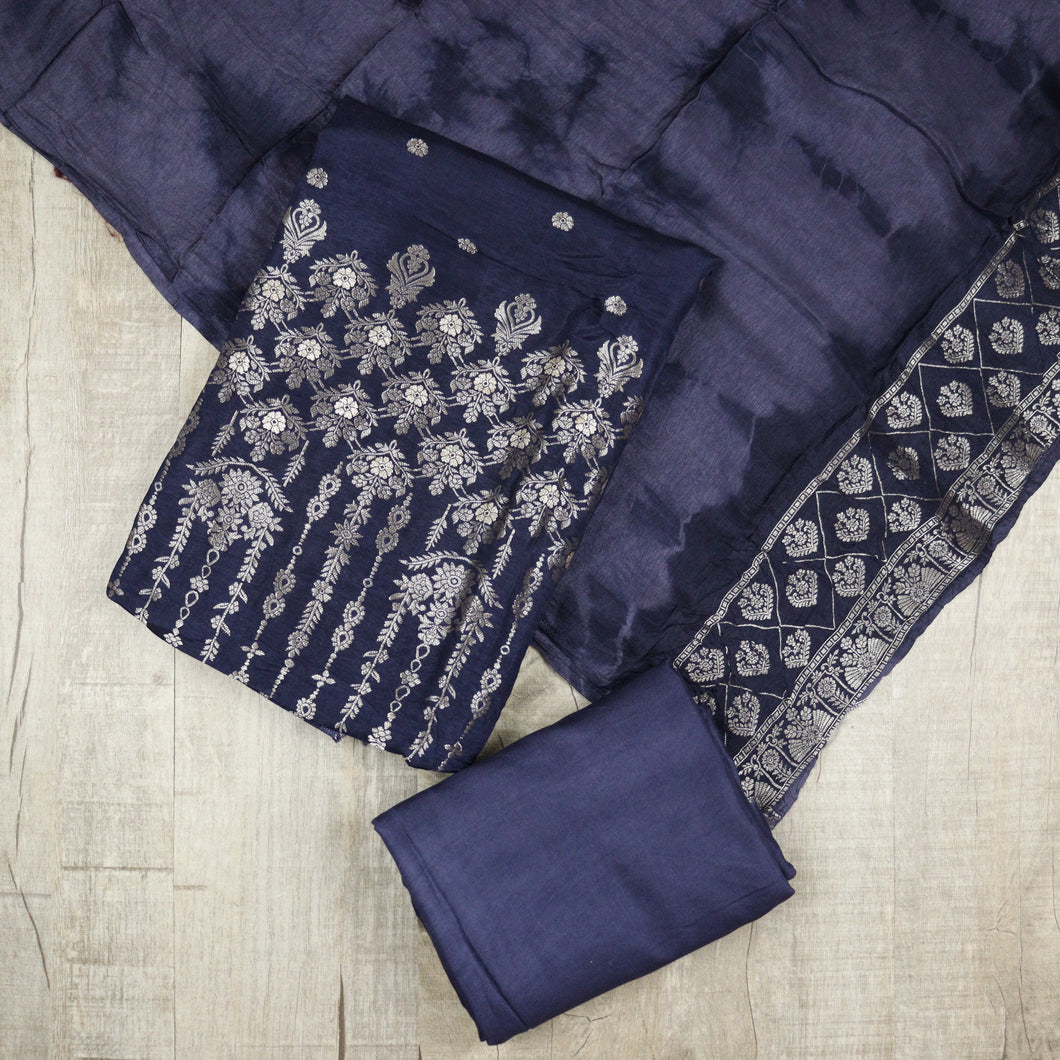 Midnight Blue Pure Banarasi Suit-3514