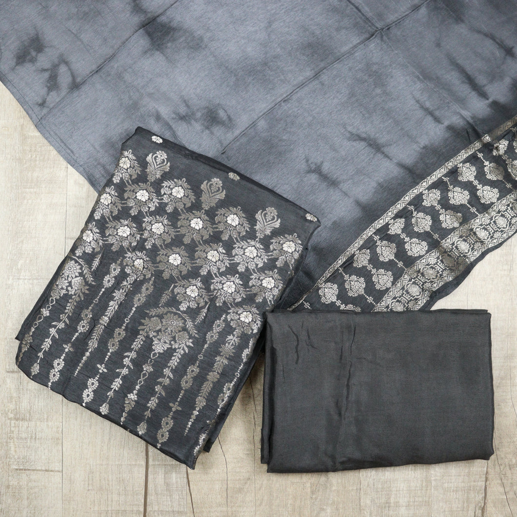 Charcoal Grey Pure Banarasi Suit-3514