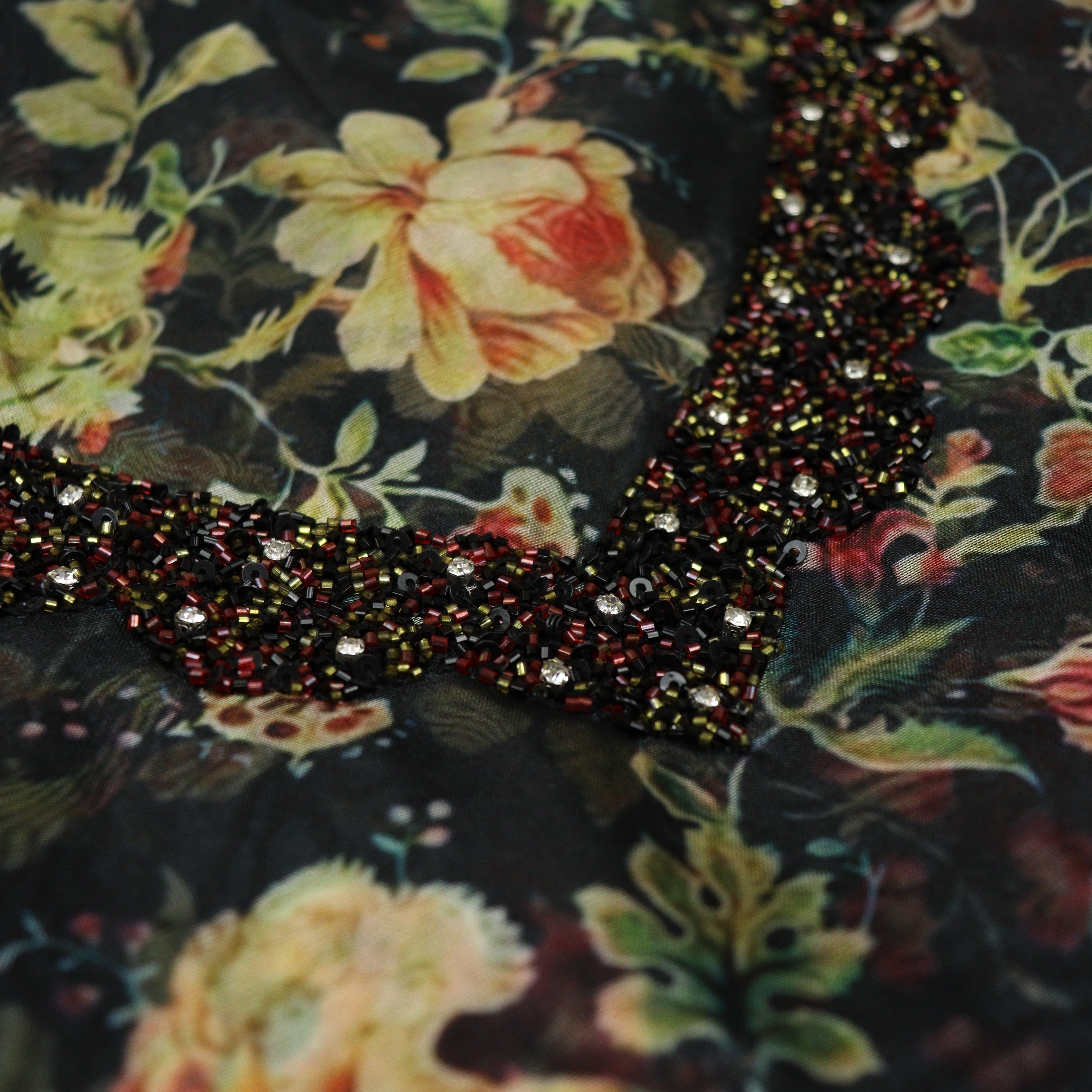 Load image into Gallery viewer, Black Organza Designer Fabric- 3520

