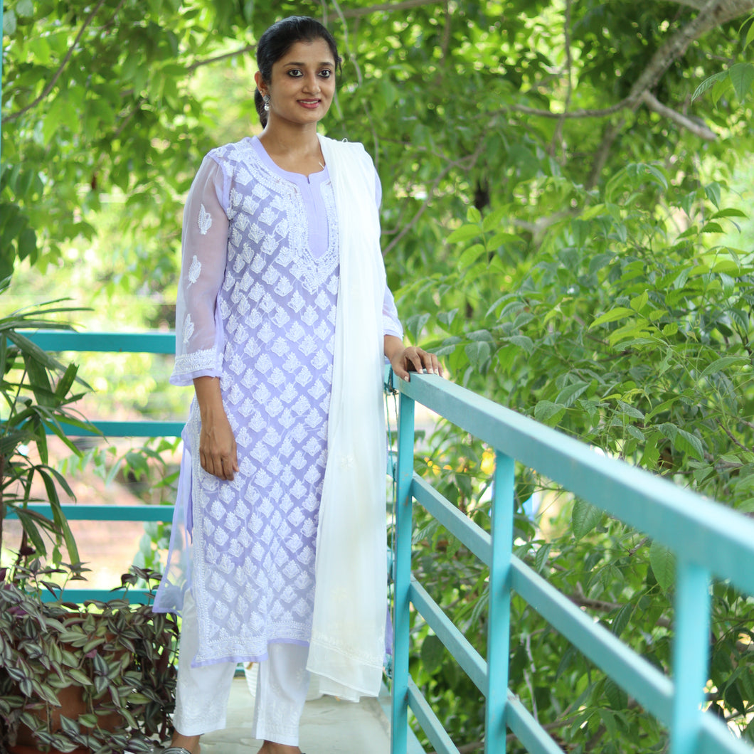 Lilac Georgette Chikankari Suit-3519