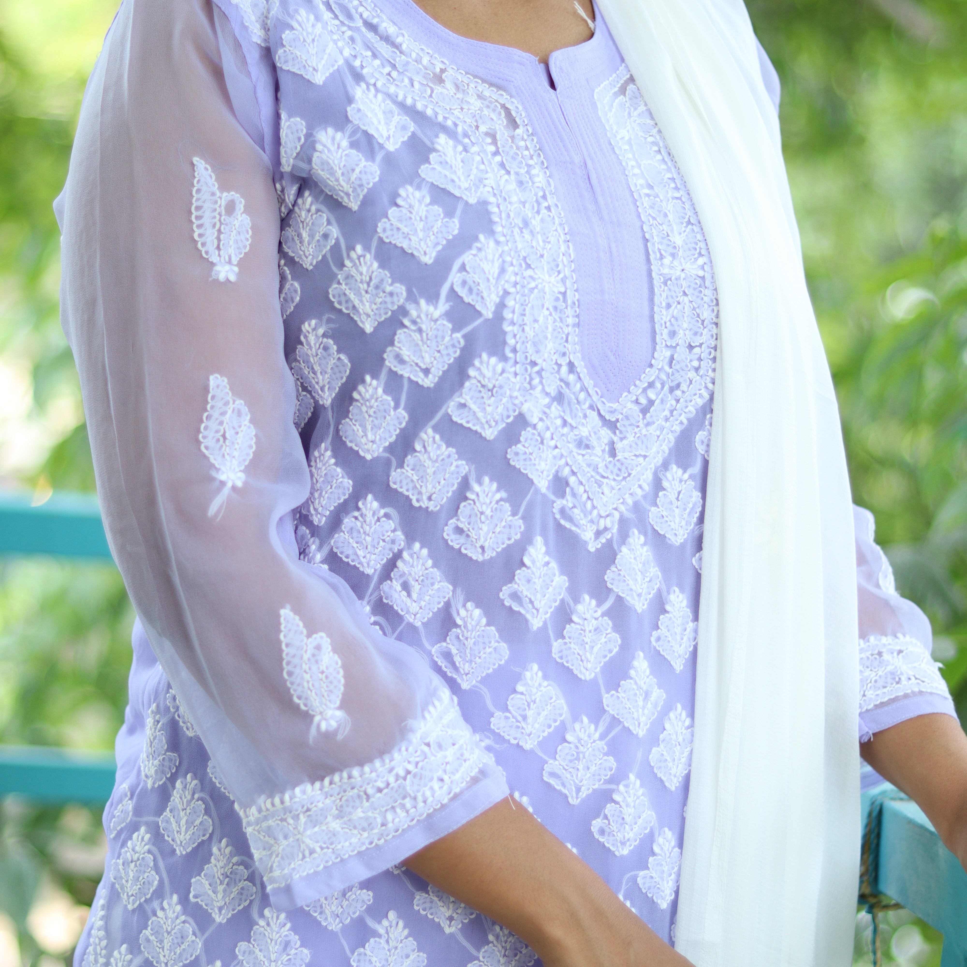Load image into Gallery viewer, Lilac Georgette Chikankari Suit-3519
