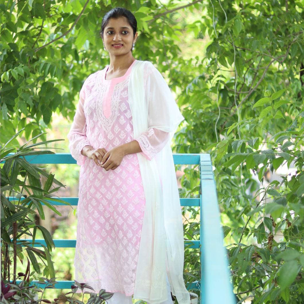 Baby Pink Georgette Chikankari Suit-3519