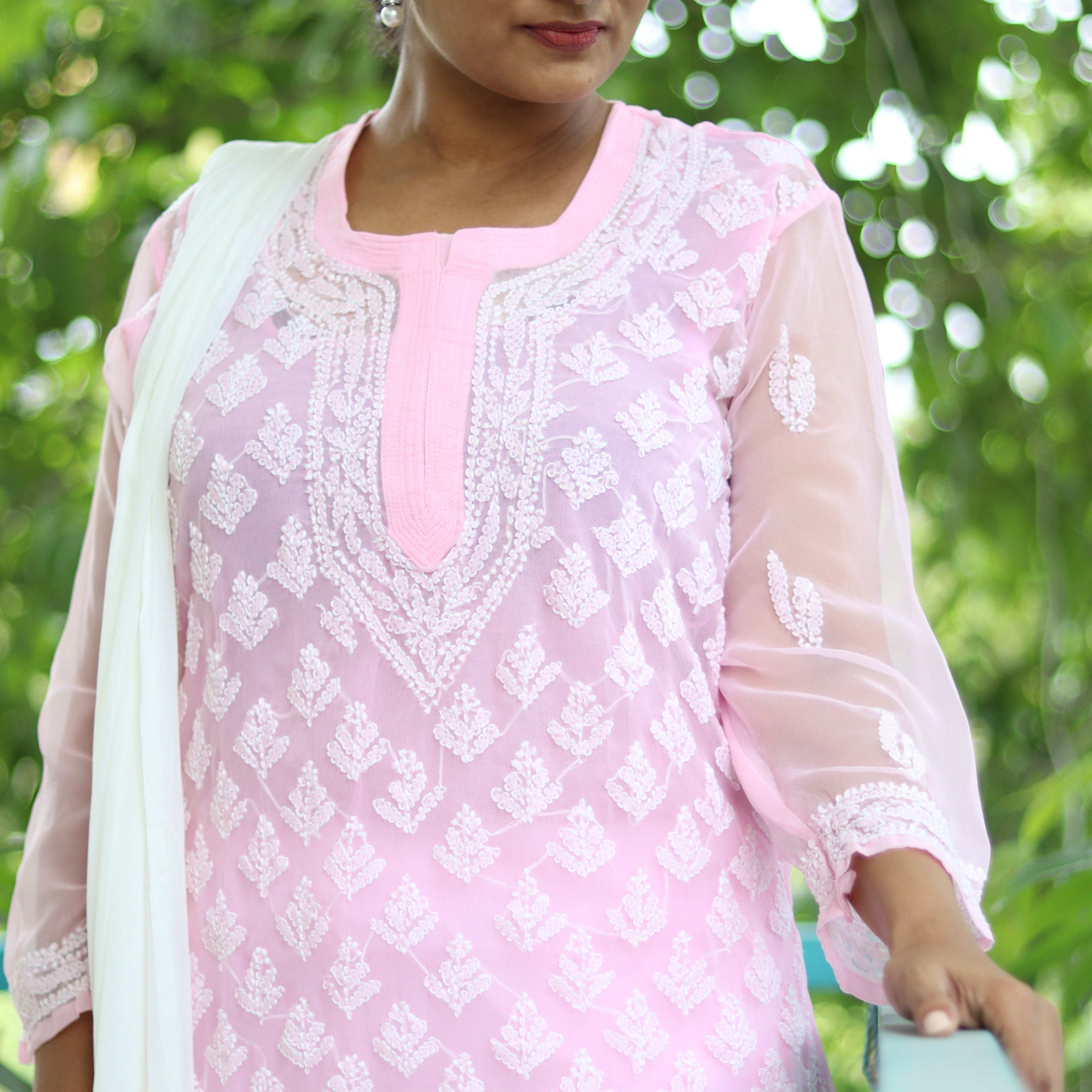 Load image into Gallery viewer, Baby Pink Georgette Chikankari Suit-3519

