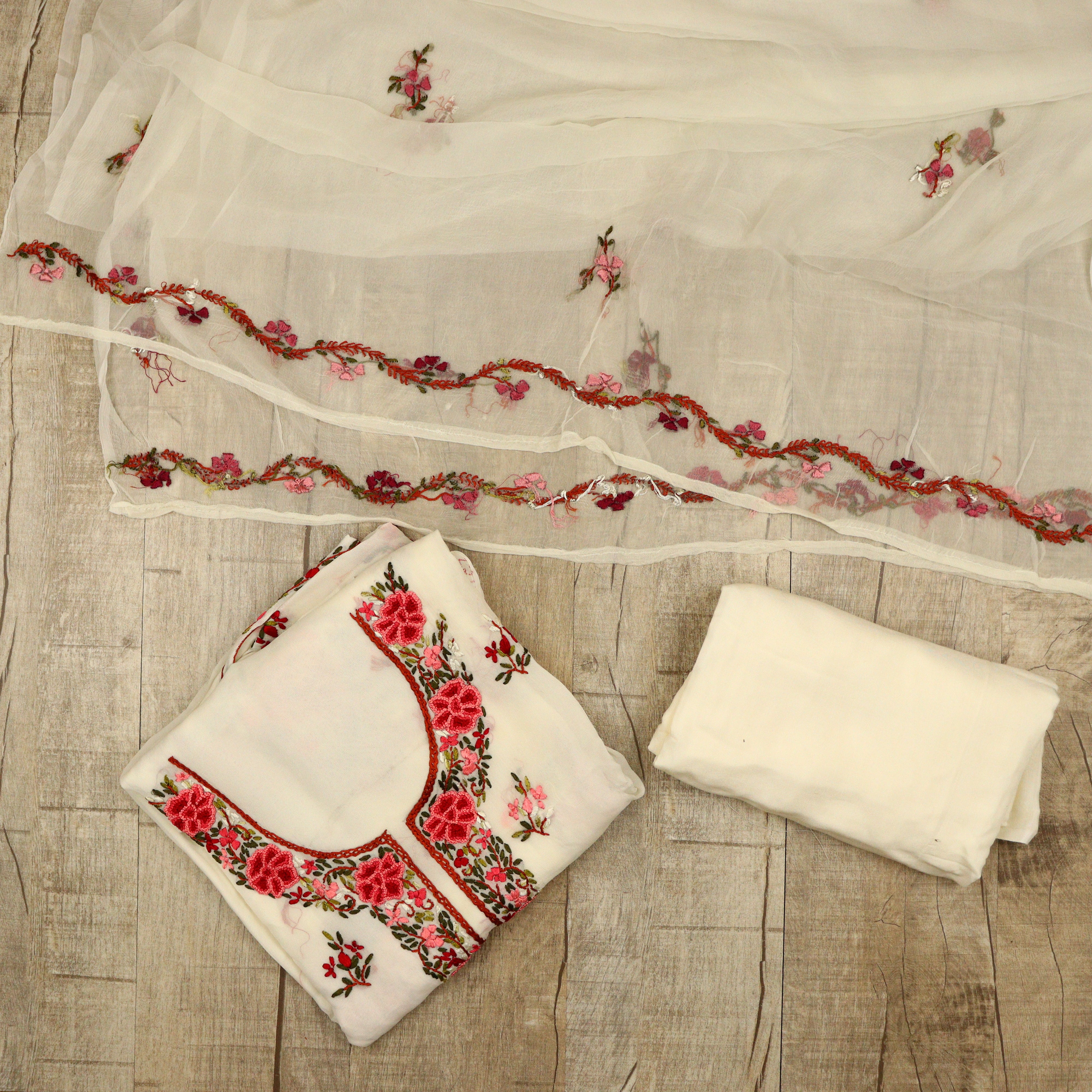 Load image into Gallery viewer, Off-White pure Georgette Handwork Suit-3537
