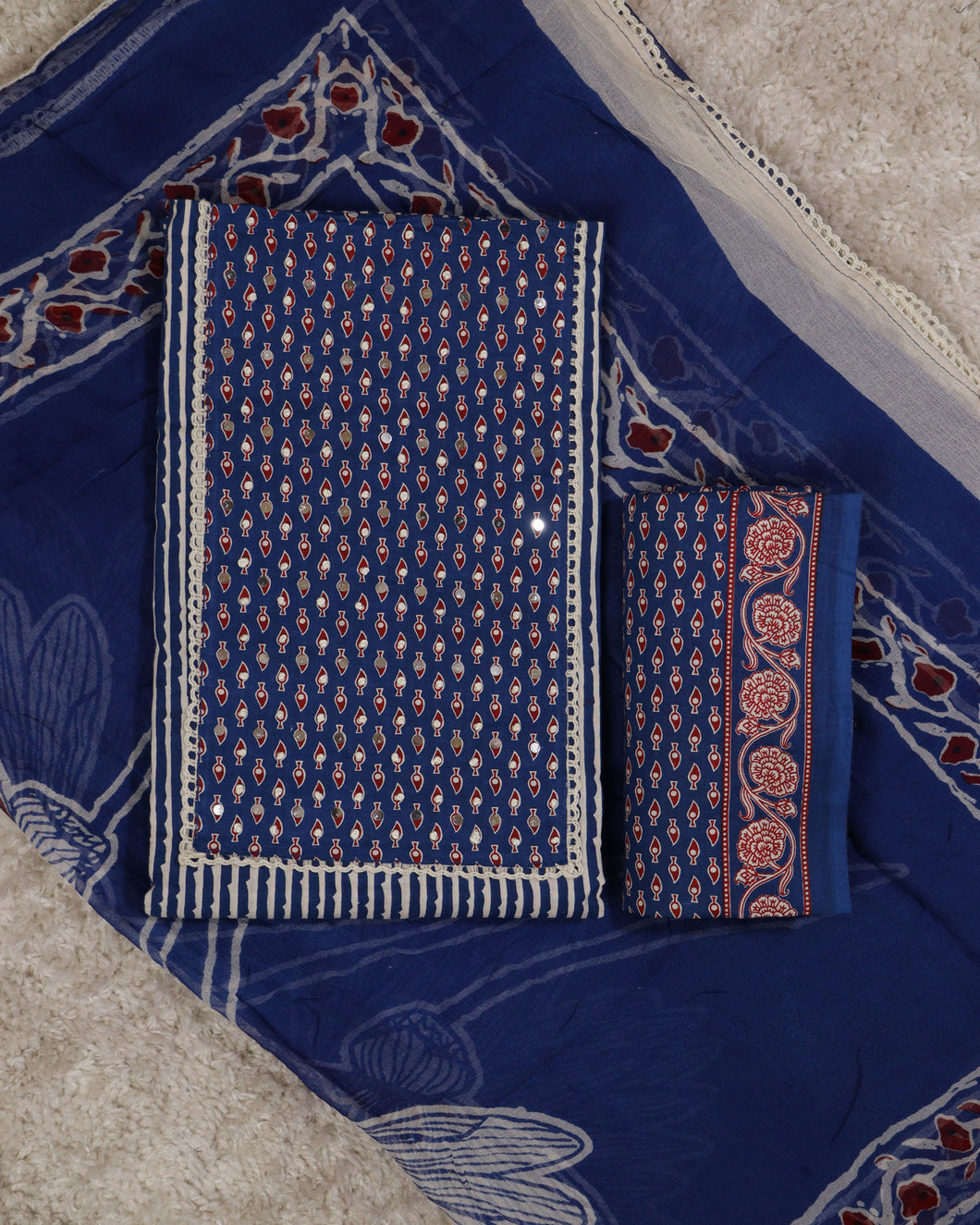 Pure Cotton Unstitched Suit - 2384